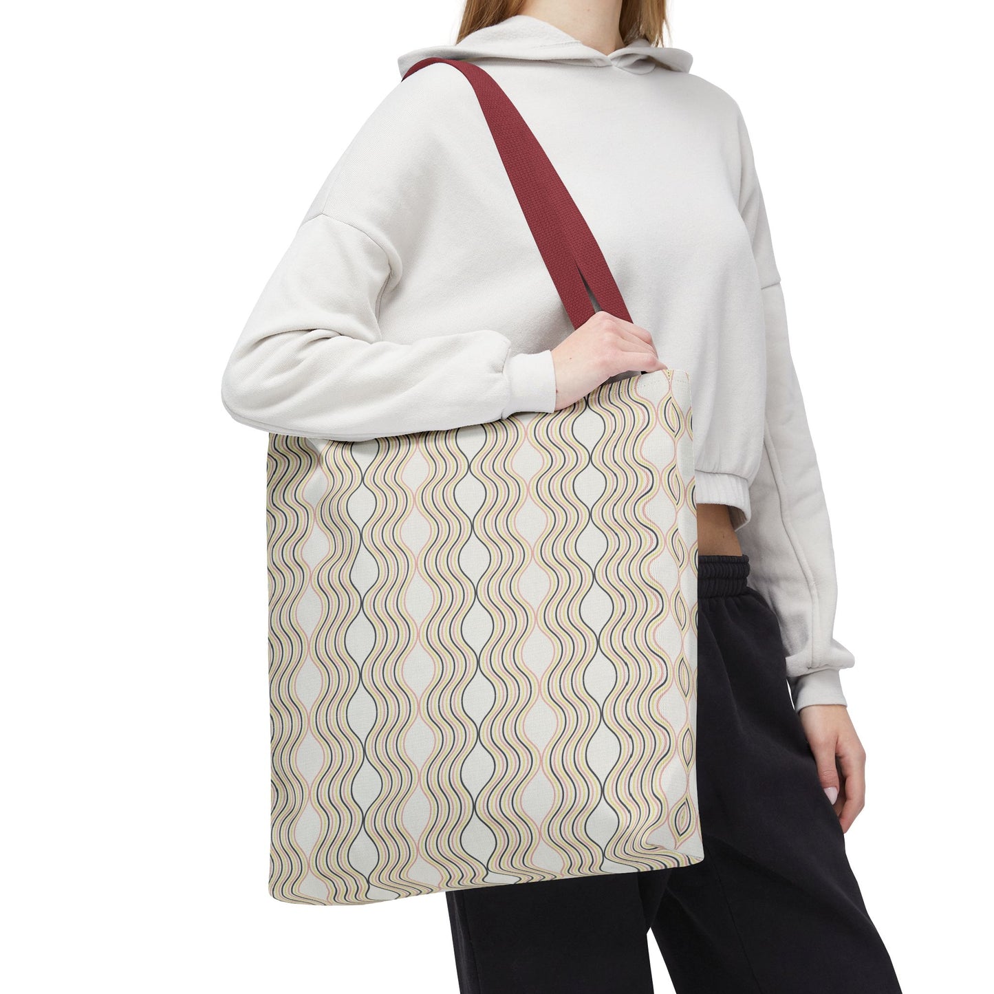 Waves Pattern Tote Bag, Boho Chic Handbag, Everyday Carry, Beach Bag, Gift for Her, Eco-Friendly Style