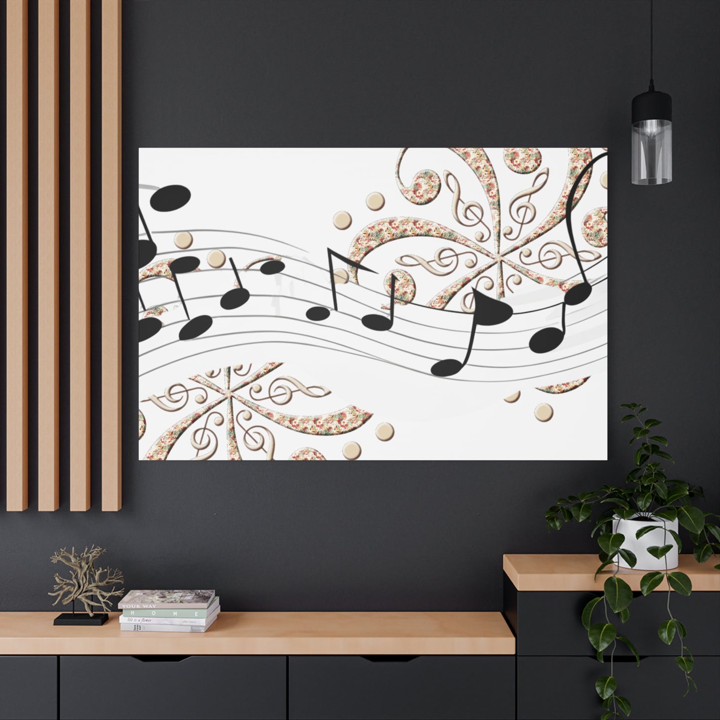 Musical Note Canvas Art, Floral Decor for Home, Music Lover Gift, Wall Art for Musicians, Unique Gift Idea