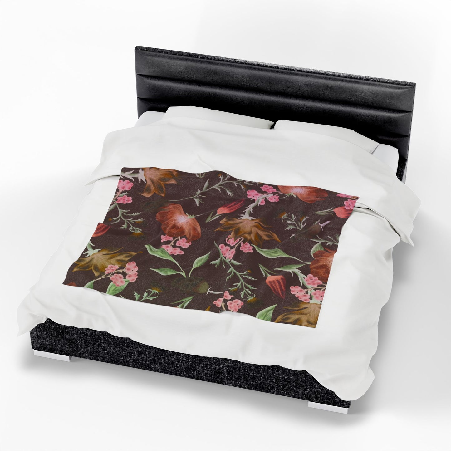 Floral Skull Velveteen Blanket, Cozy Throw, Living Room Decor, Gift for Her, Soft Bedding, Boho Home Accent