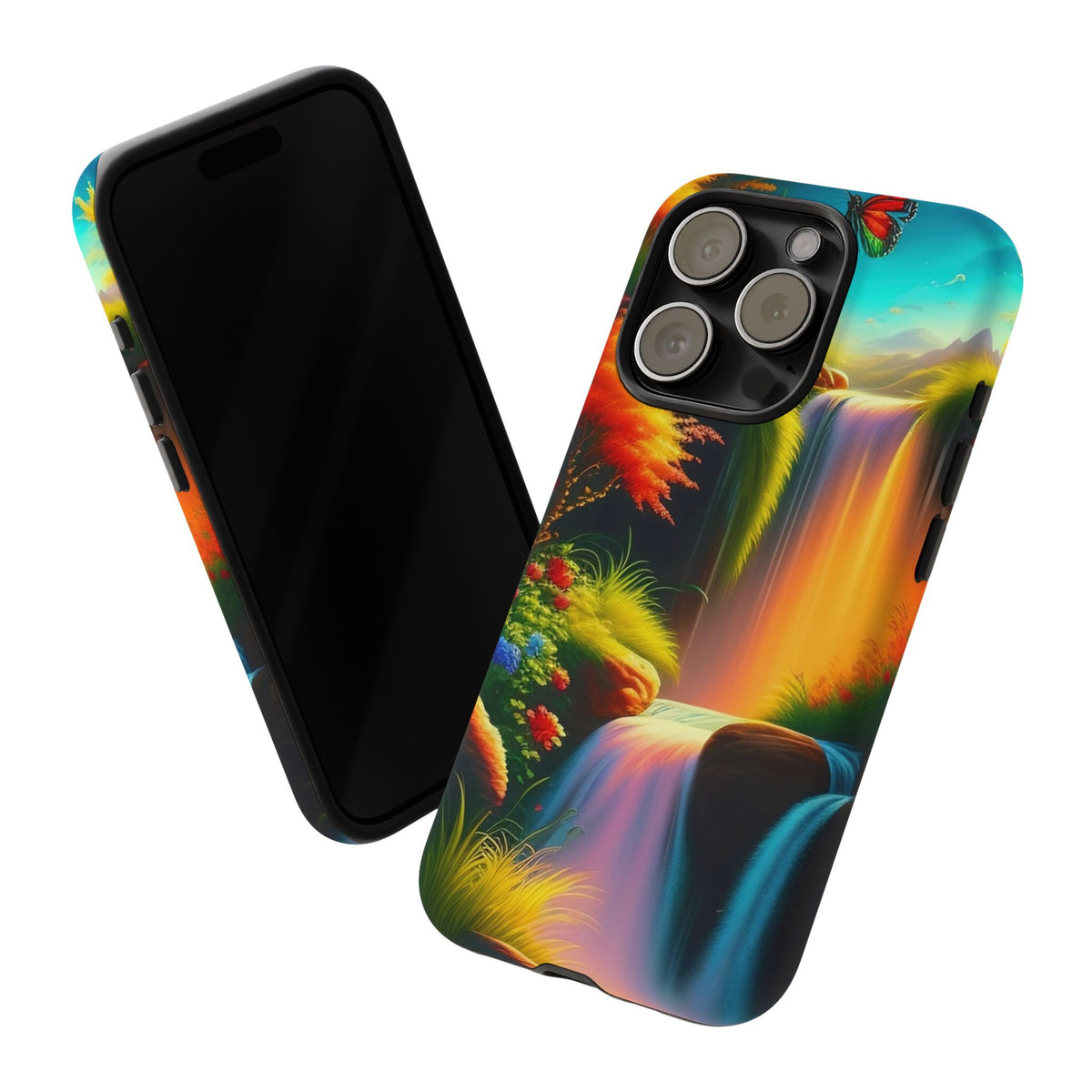 Phone Case - Vibrant Waterfall Landscape with Butterfly | Colorful Nature Protective Case