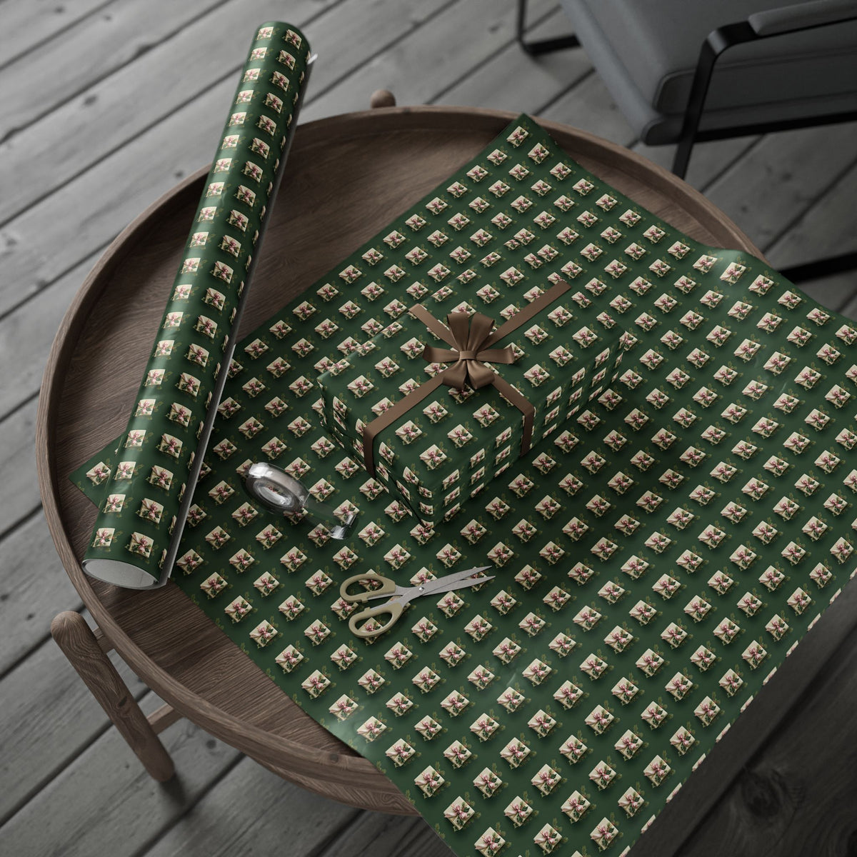 Holiday Floral Gift Wrap — Green Lily Pattern Wrapping Paper Roll
