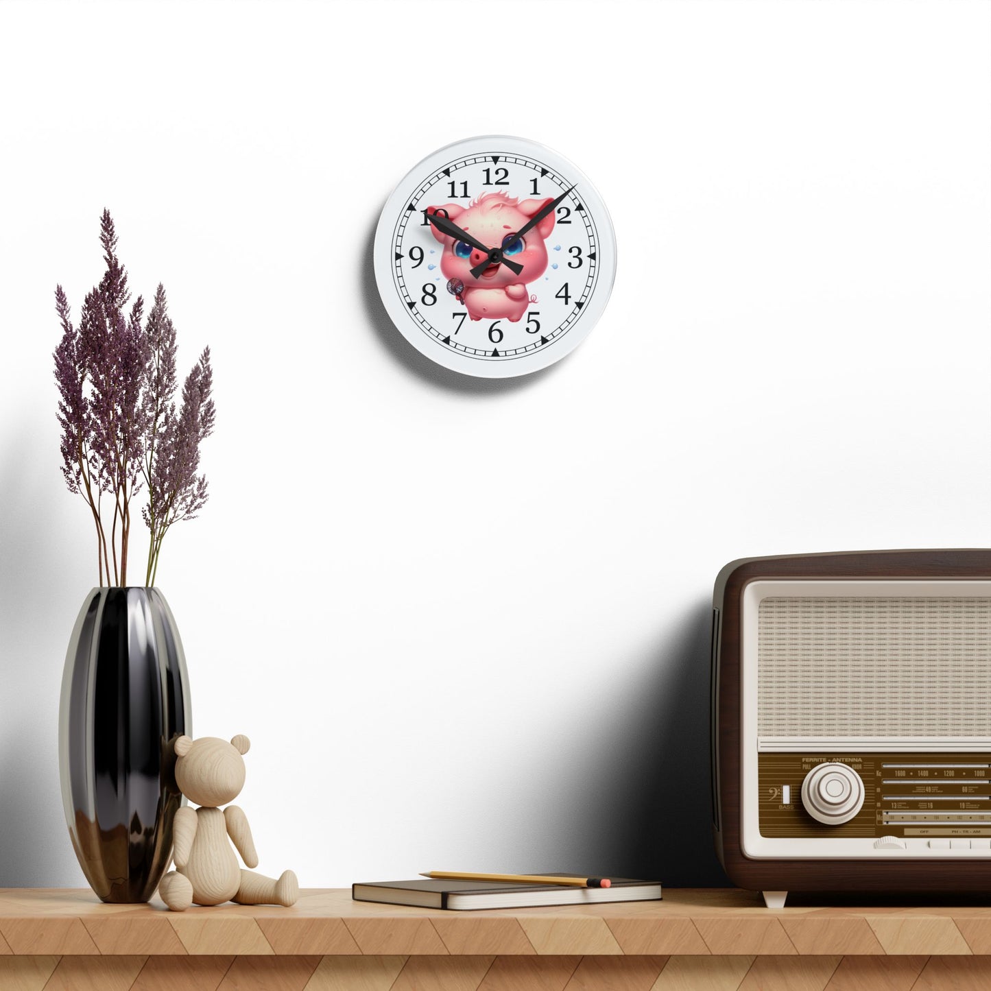 Cute Cartoon Acrylic Wall Clock, Adorable Decor for Kids Room, Fun Wall Art, Gift for Birthdays and Holidays, Nursery Wall Clock