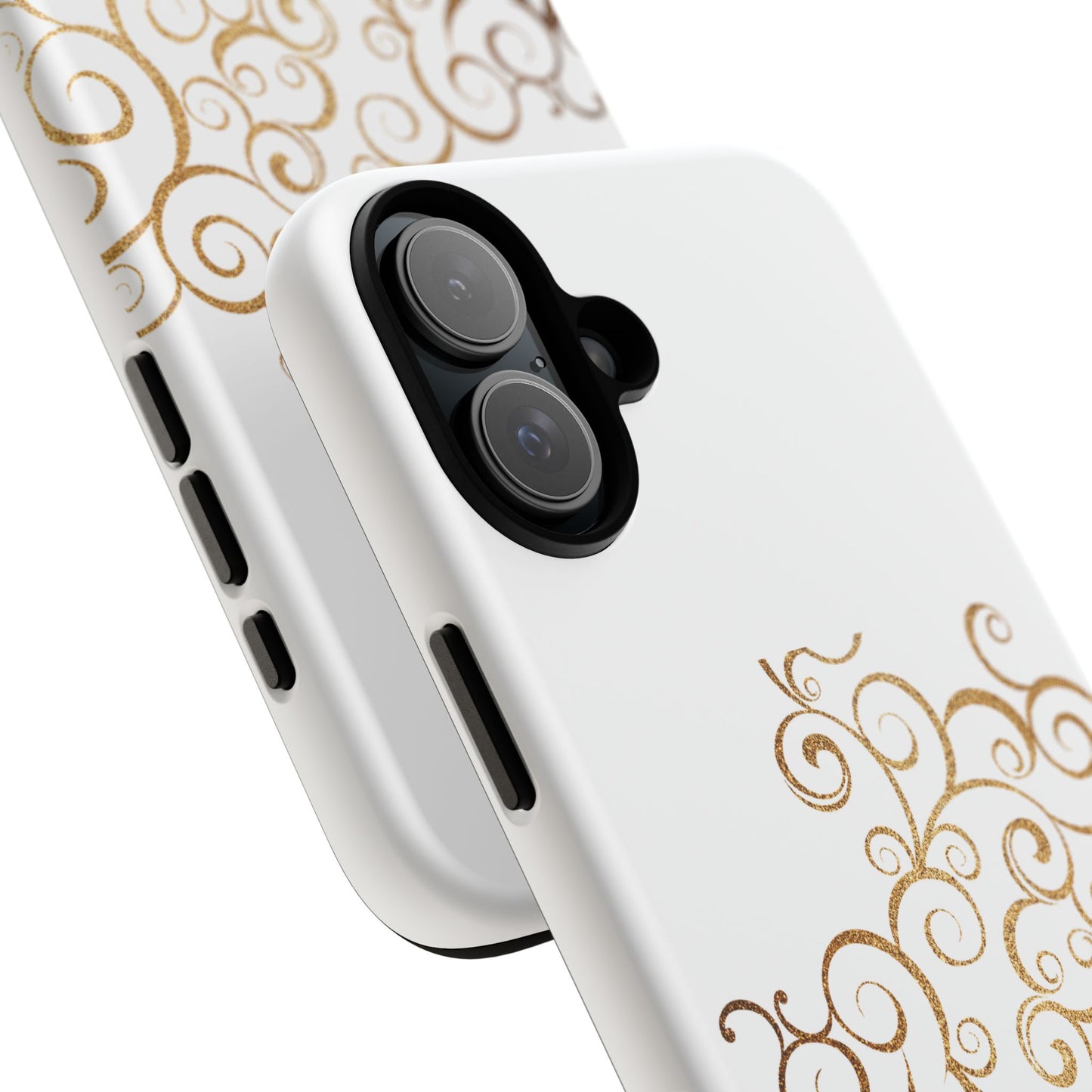 Elegant Floral Phone Case, Tough Cases, Gold Swirls, Stylish Protection, Trendy Gift, Chic Accessory