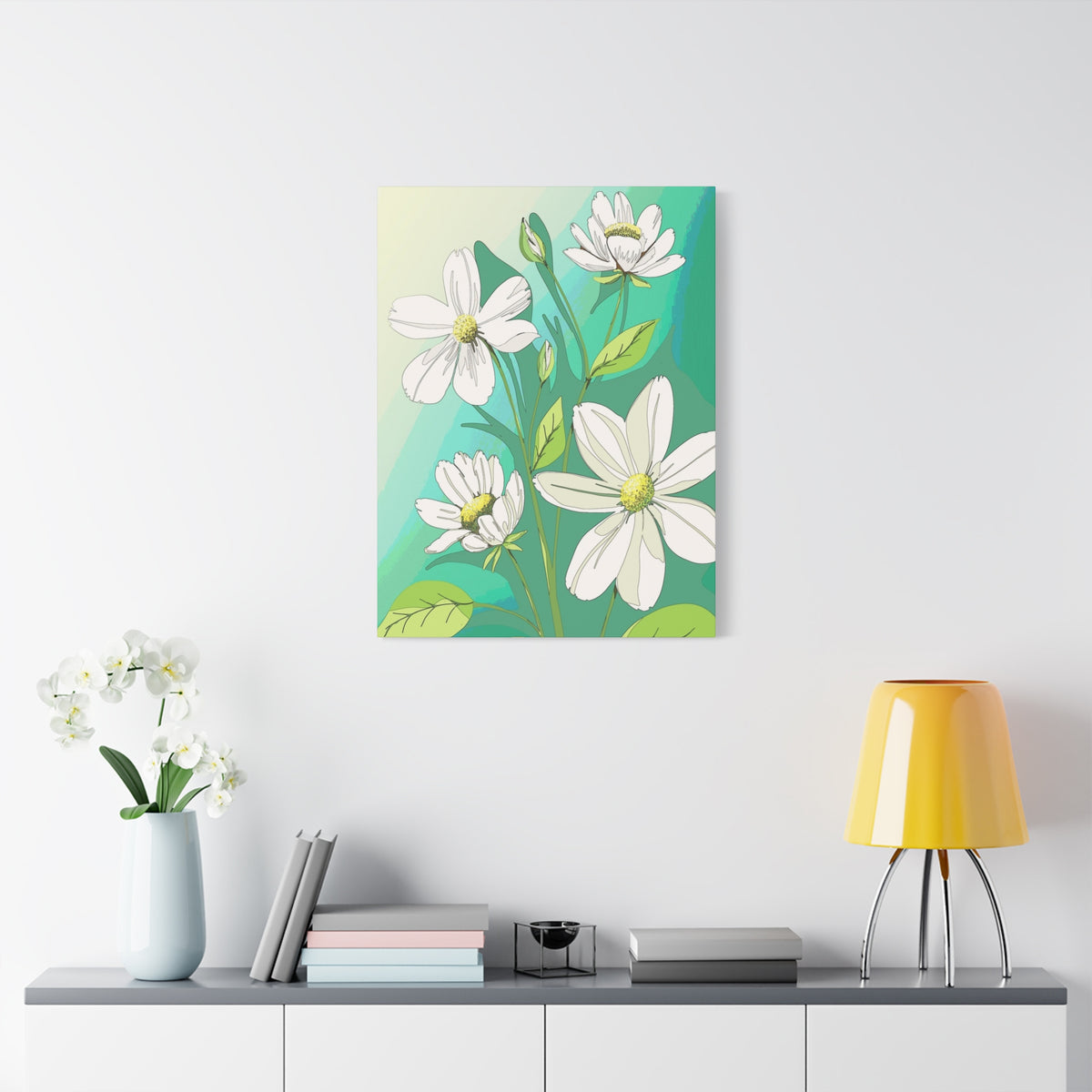 Matte Canvas, Stretched, 1.25" White Flowers