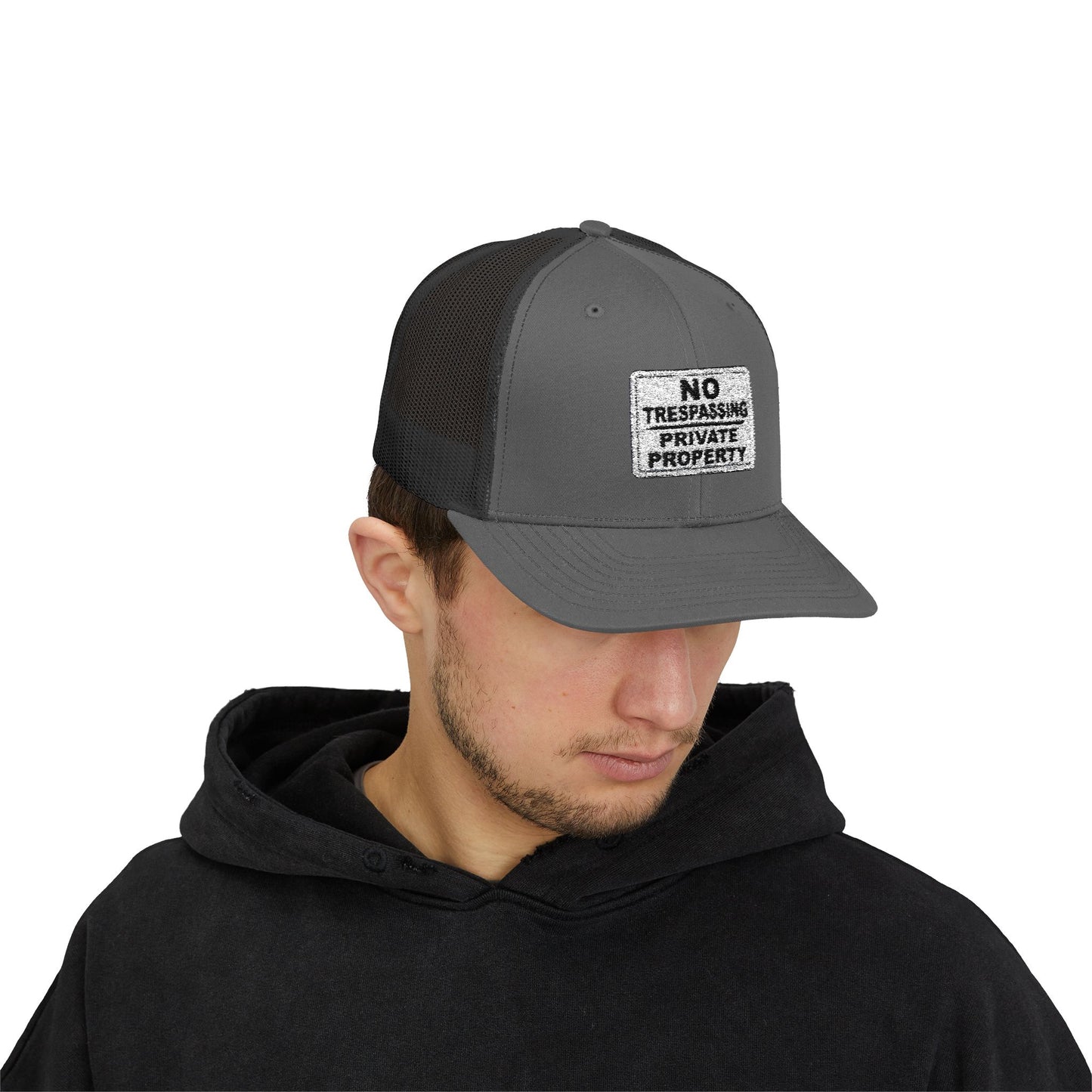No Trespassing Snapback Trucker Cap, Outdoor Adventure Hat, Unique Gift for him, Summer Casual Style, Trendy Accessory