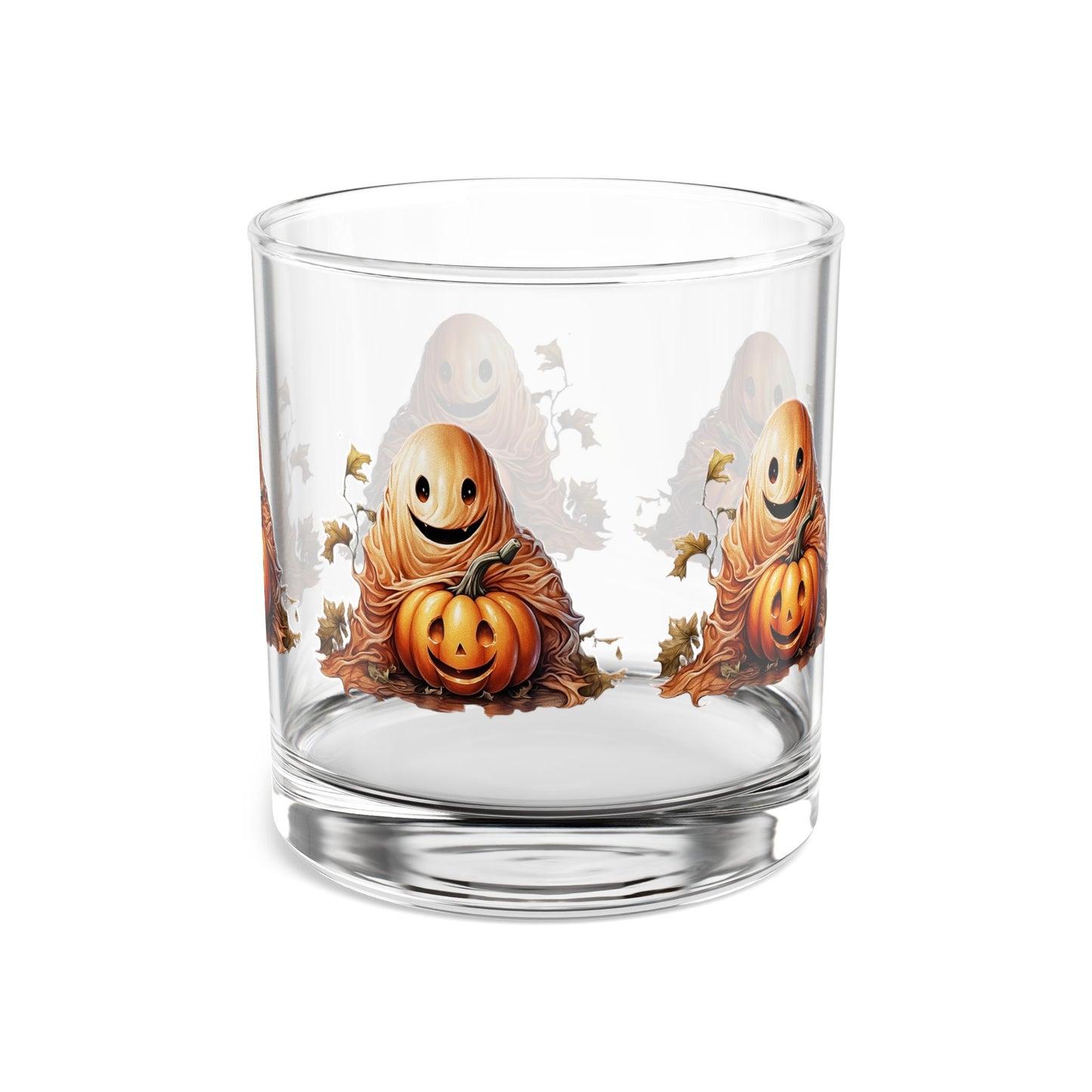 Halloween Ghost Rocks Glass - Cute Pumpkin Design, 10oz Whiskey Glass, Fall Decor, Autumn Gift, Spooky Home Bar