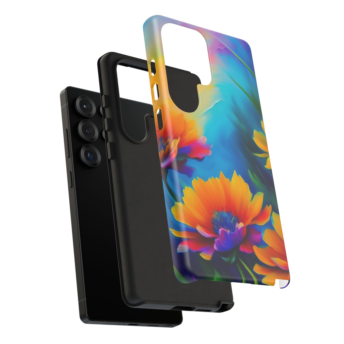 Floral Burst Tough Phone Case — Vibrant Watercolor Flowers Protective Cover
