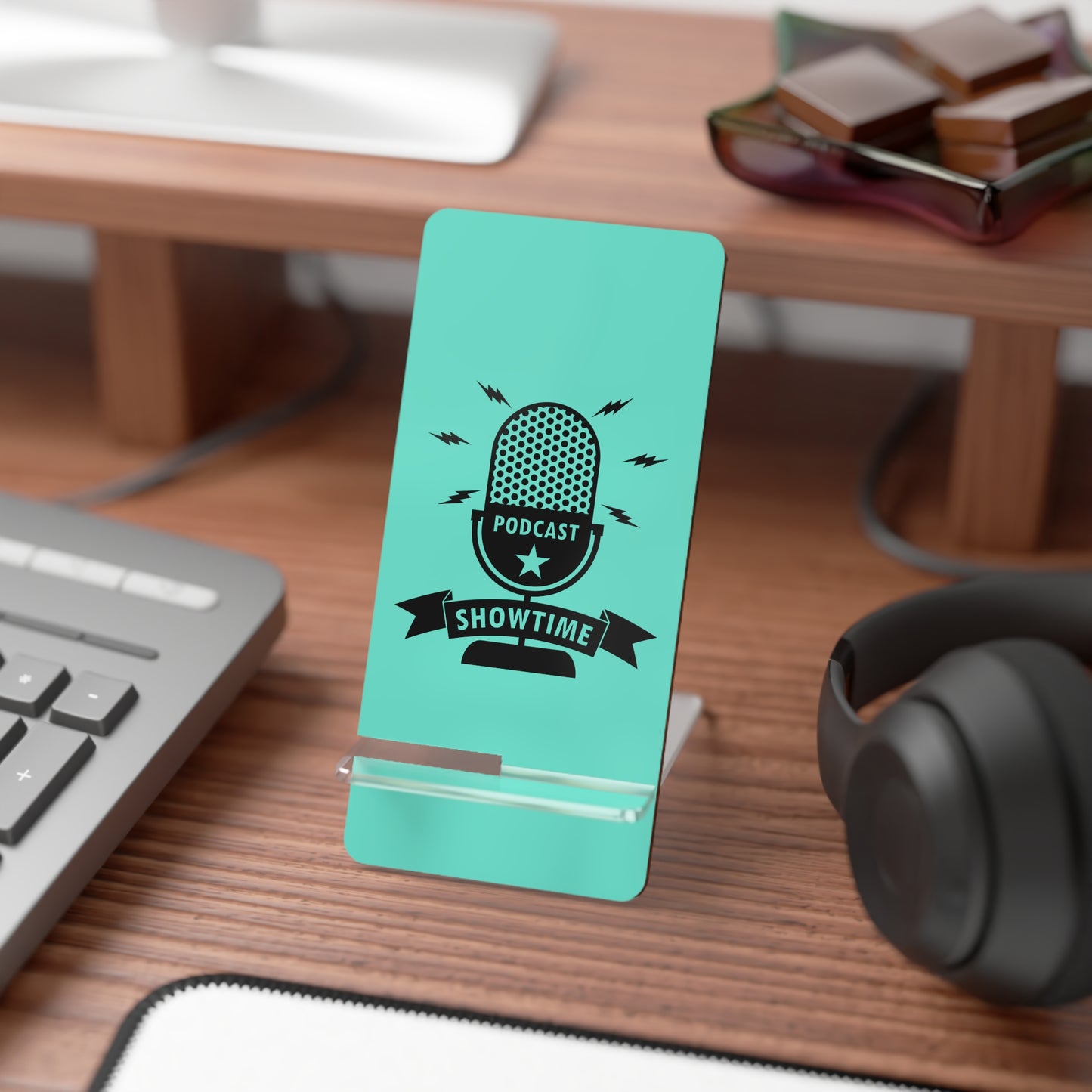 Podcast Mobile Phone Stand, Show Time Phone Holder, Desk Accessory, Gamer Gift, Home Office Decor, Streamer Stand