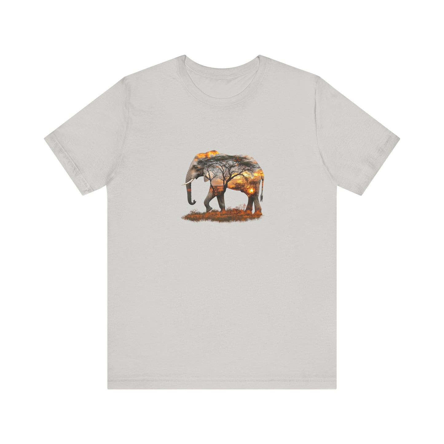 Elephant Sunset Unisex Jersey Tee, Nature Lover Shirt, Animal Print T-Shirt, Gift for Wildlife Enthusiasts, Eco-Friendly Fashion