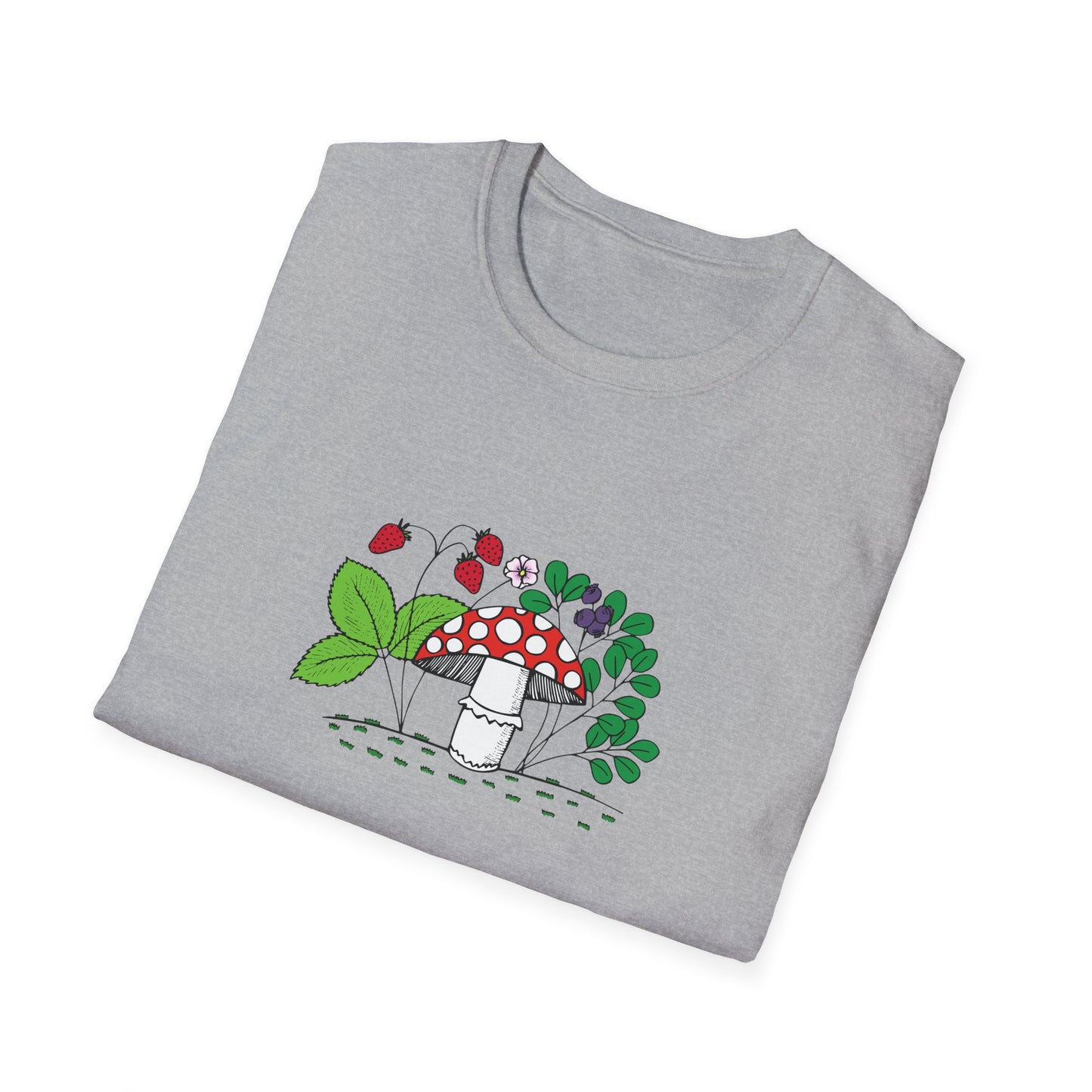 Whimsical Mushroom T-Shirt for Nature Lovers, Casual Tees, Gift for Gardeners, Unisex Softstyle Shirt, Eco-Friendly Apparel