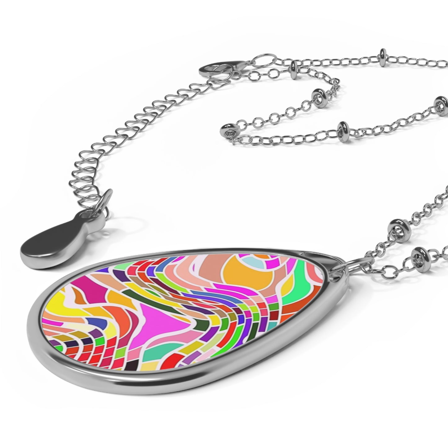 Colorful Oval Pendant Necklace, Bohemian Jewelry