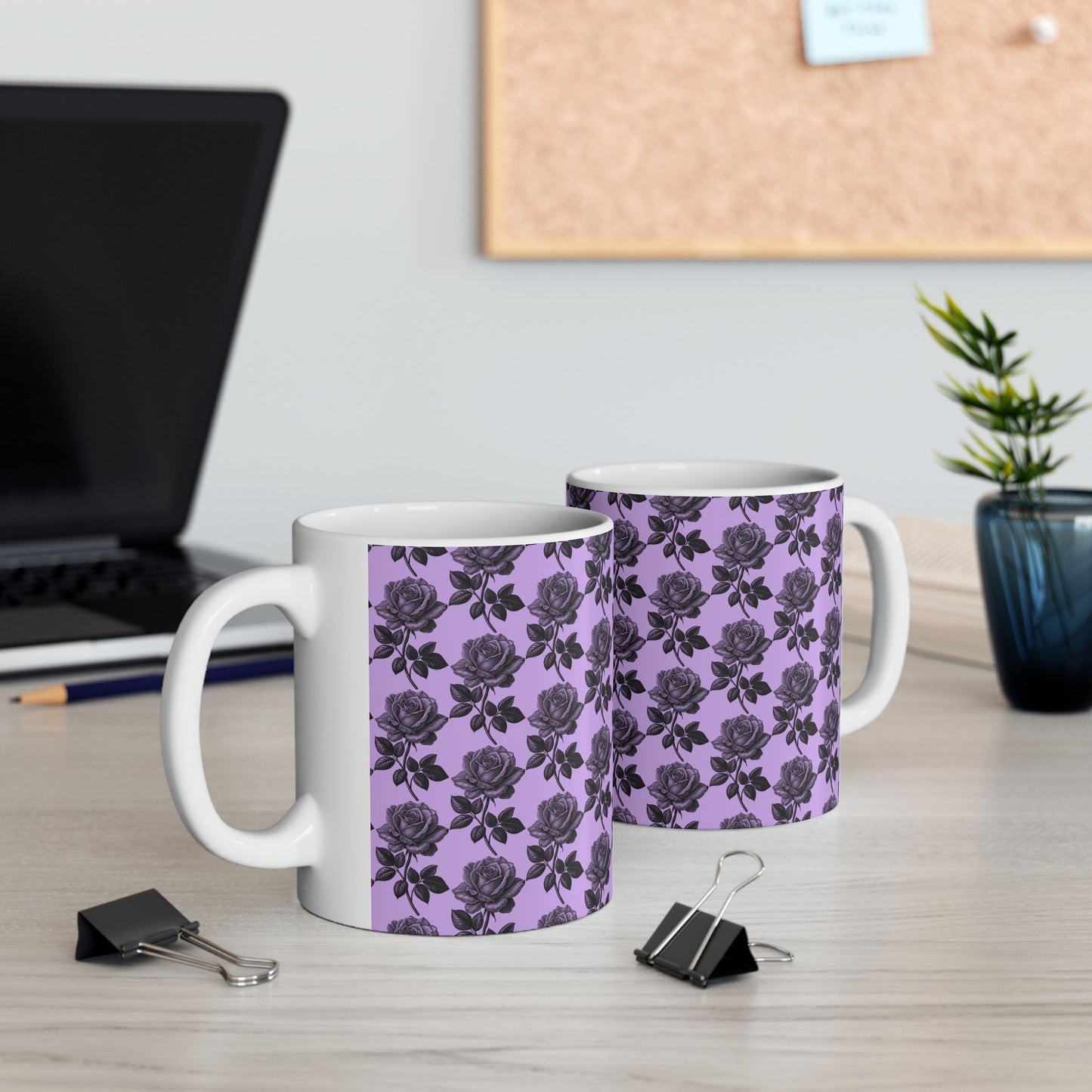 Elegant Black Rose Ceramic Mug, Floral Coffee Cup for Home, Office, Gift for Her, Romantic Tea Mug - 11oz, 15oz