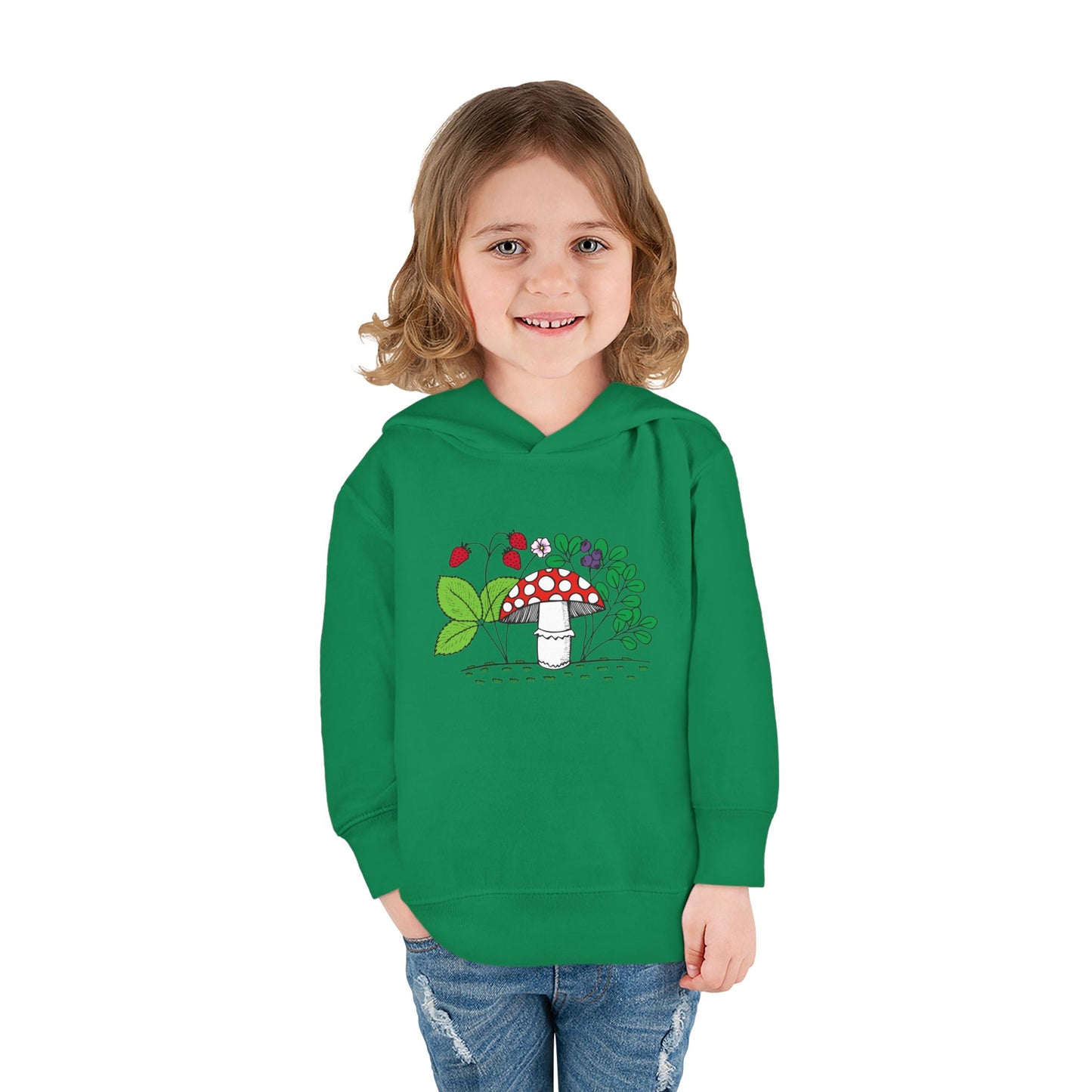 Whimsical Toddler Pullover Fleece Hoodie, Cute Sweater for Kids, Cozy Fall Fashion, Mushroom Design, Halloween Outfit, Gift for Toddlers