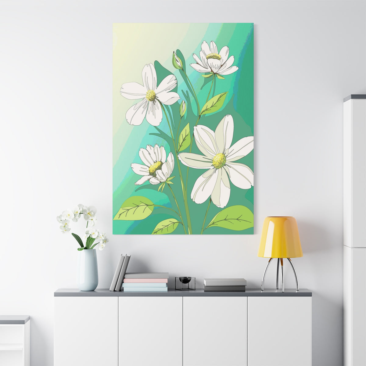 Matte Canvas, Stretched, 1.25" White Flowers