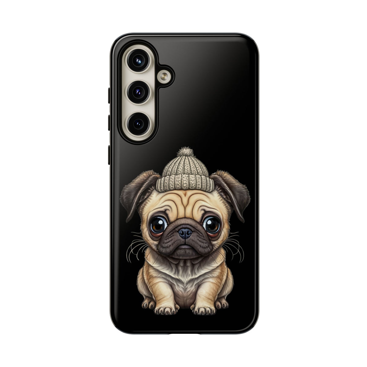 Pug Phone Case – Cute Pug Puppy Illustration on Black Tough Case