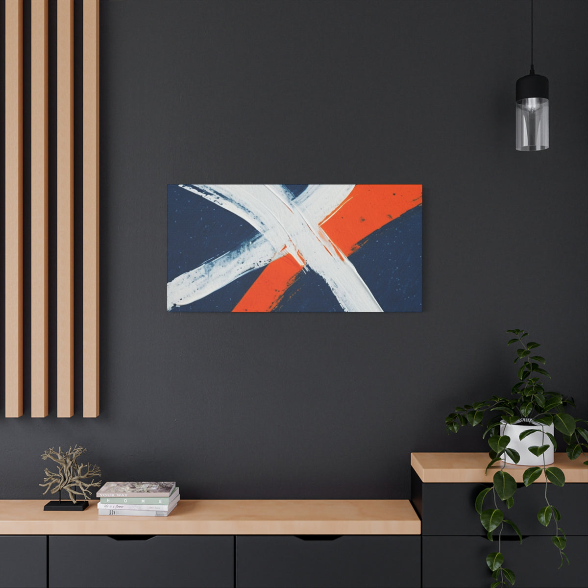 Abstract Navy & Orange Brushstroke Canvas