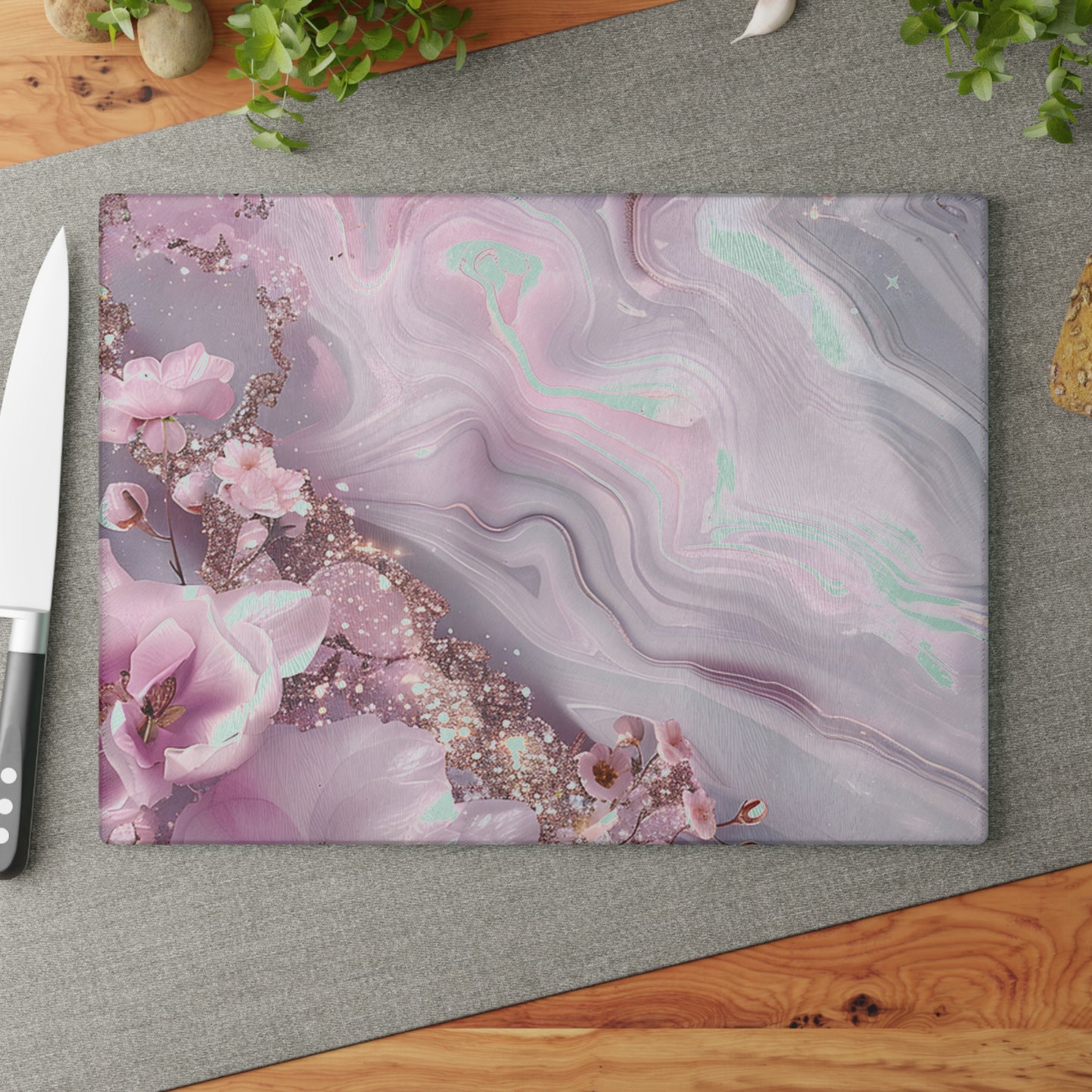 Elegant Floral Glass Cutting Board, Kitchen Decor, Gift for Chef