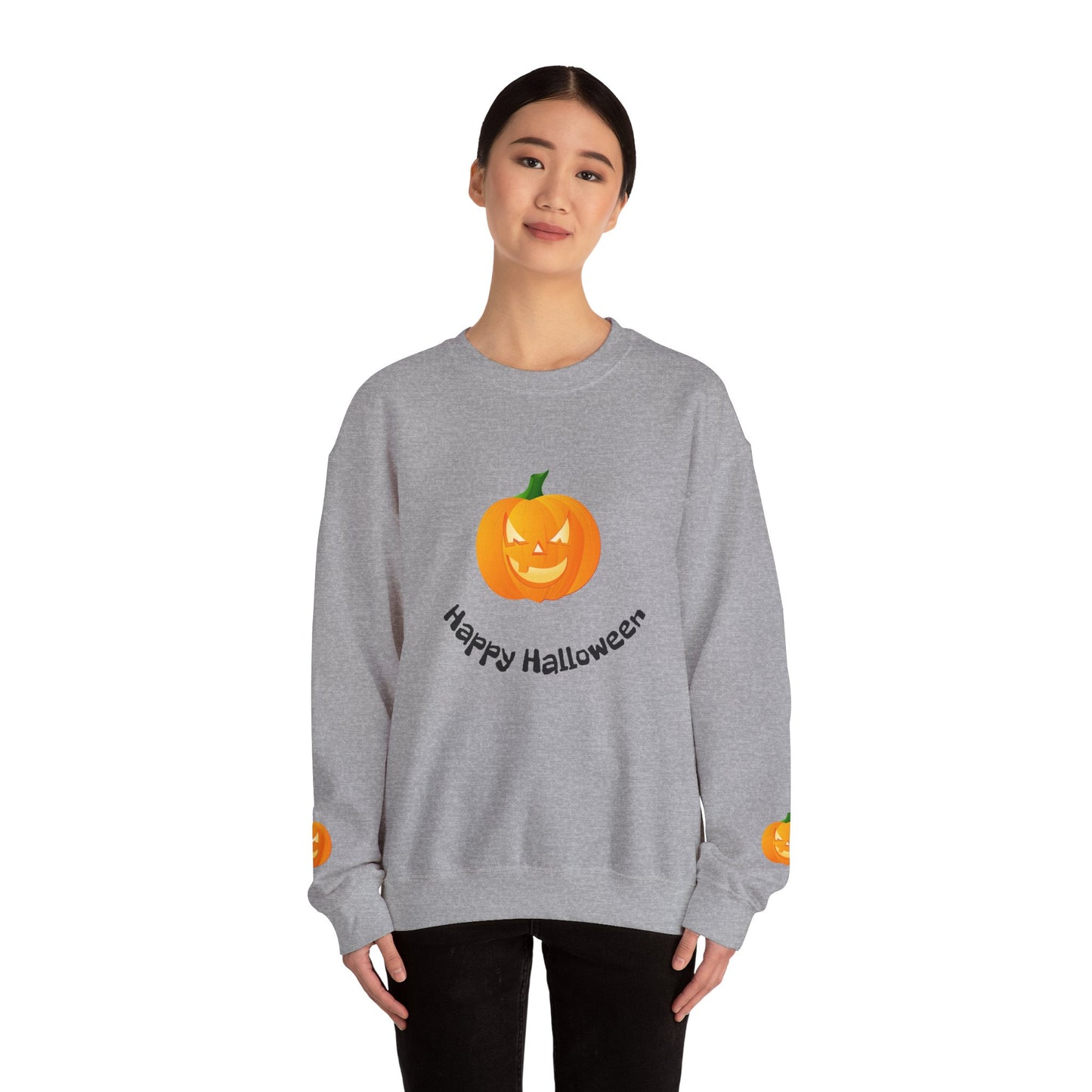 Halloween Pumpkin Sweatshirt, Cozy Fall Apparel, Unisex Crewneck for Halloween, Autumn Casual Wear, Fun Gift Idea