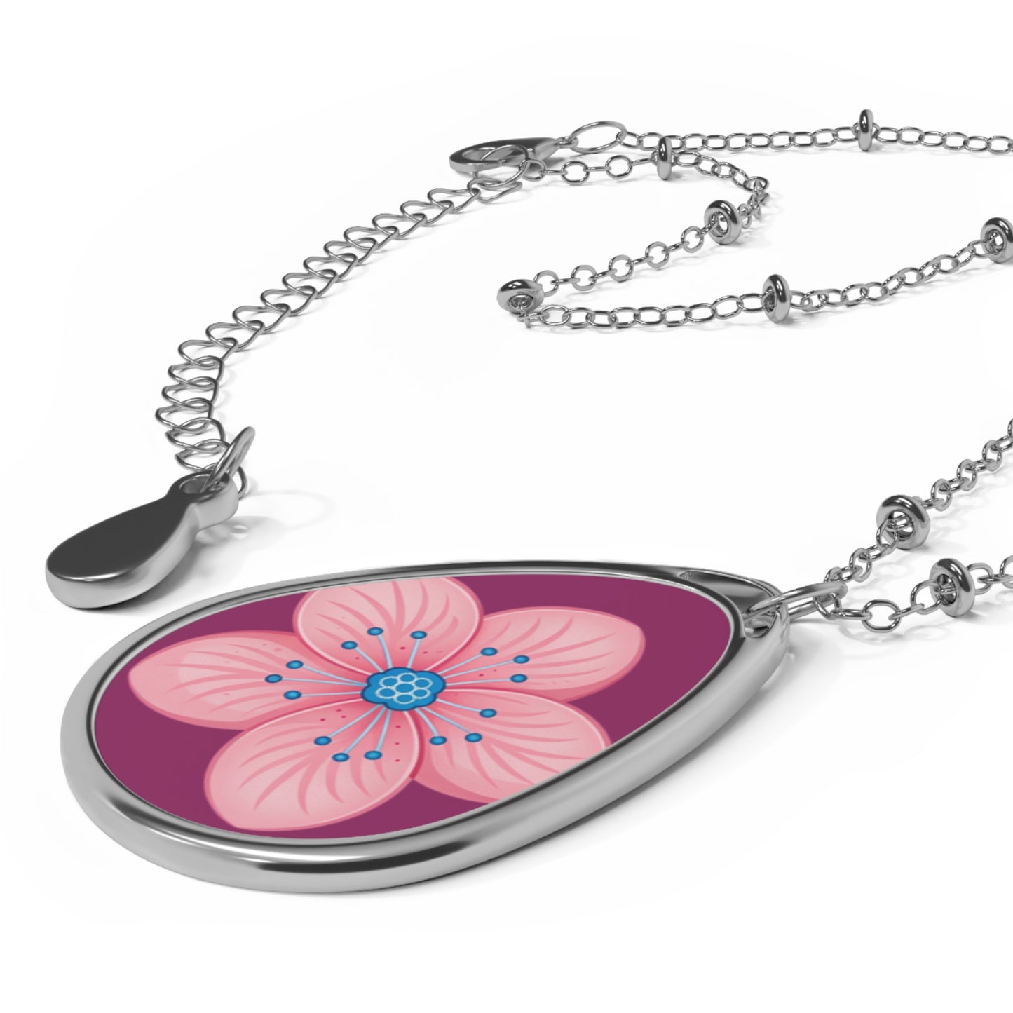 Floral Oval Necklace, Delicate Jewelry, Gift for Her, Nature-Inspired Accessory, Ideal for Birthdays, Anniversaries, and Mother’s Day