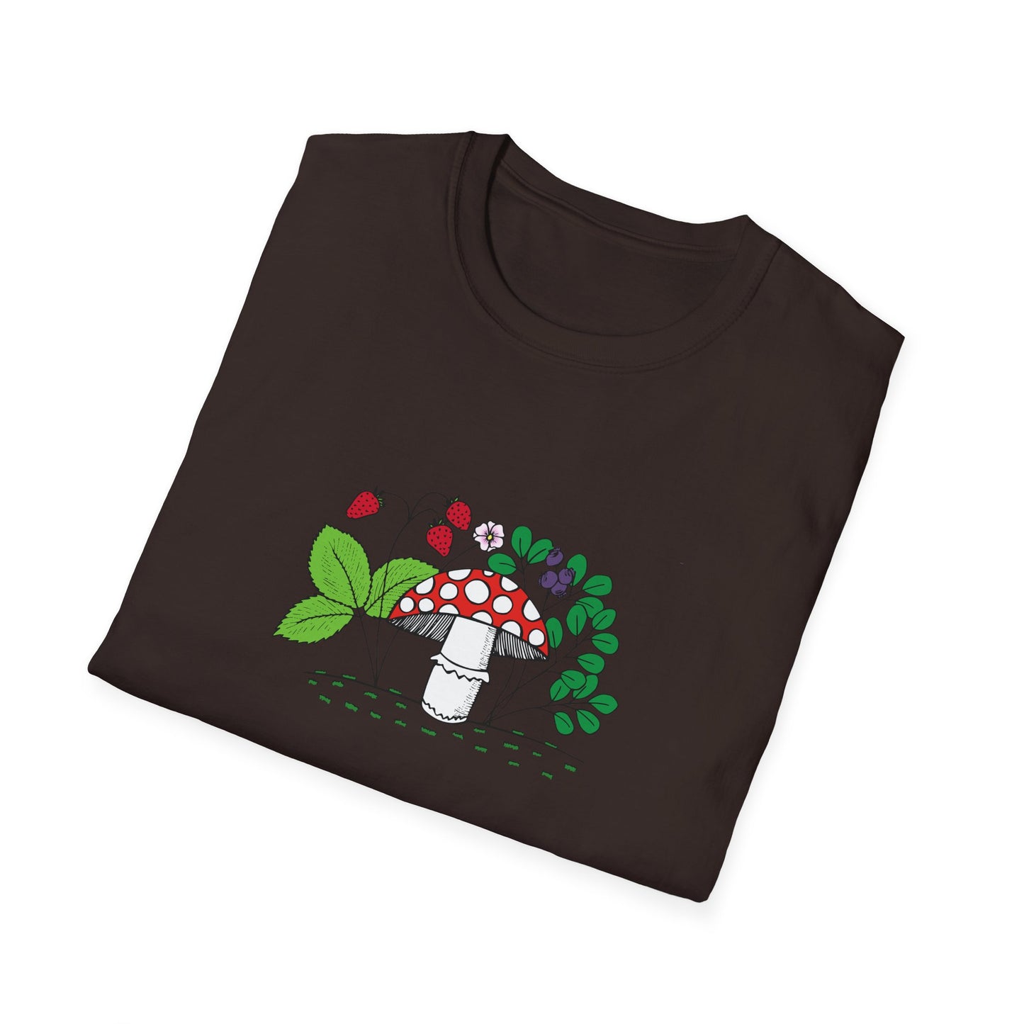 Whimsical Mushroom T-Shirt for Nature Lovers, Casual Tees, Gift for Gardeners, Unisex Softstyle Shirt, Eco-Friendly Apparel