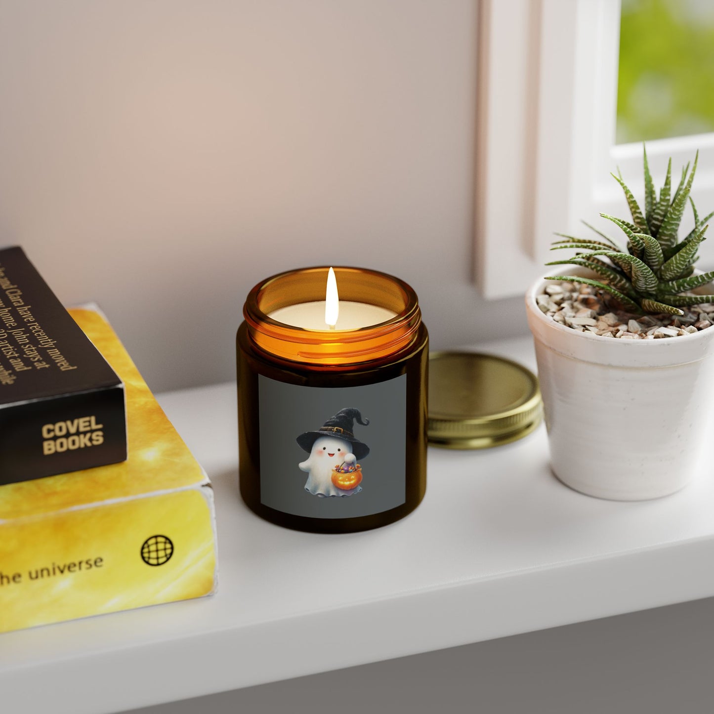 Halloween Scented Candle, Ghost Design, Eco-Friendly Coconut Apricot Wax, 4oz 9oz Pumpkin Spice, Autumn Decor, Gift Idea