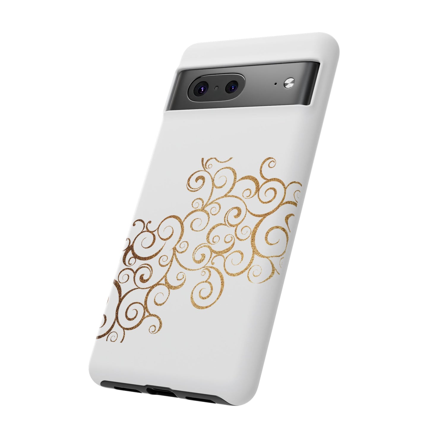 Elegant Floral Phone Case, Tough Cases, Gold Swirls, Stylish Protection, Trendy Gift, Chic Accessory