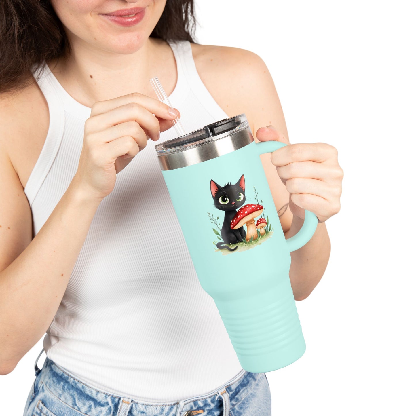 Cute Cat & Bunny Insulated Travel Mug - 40oz Drink Holder for Coffee, Tea, Gifts, Animal Lover, Travel
