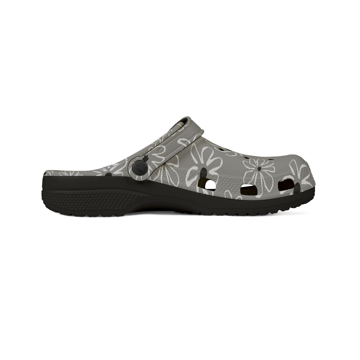 Gray Floral EVA Foam Clogs — Lightweight Garden & Casual Slip-On Shoes