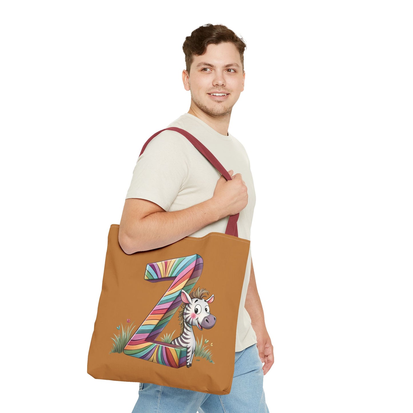Colorful Zebra Initial Tote Bag, Kids' Backpack, Fun Reusable Shopping Bag, Cute Gift for Animal Lovers, Eco-Friendly, Alphabet Design