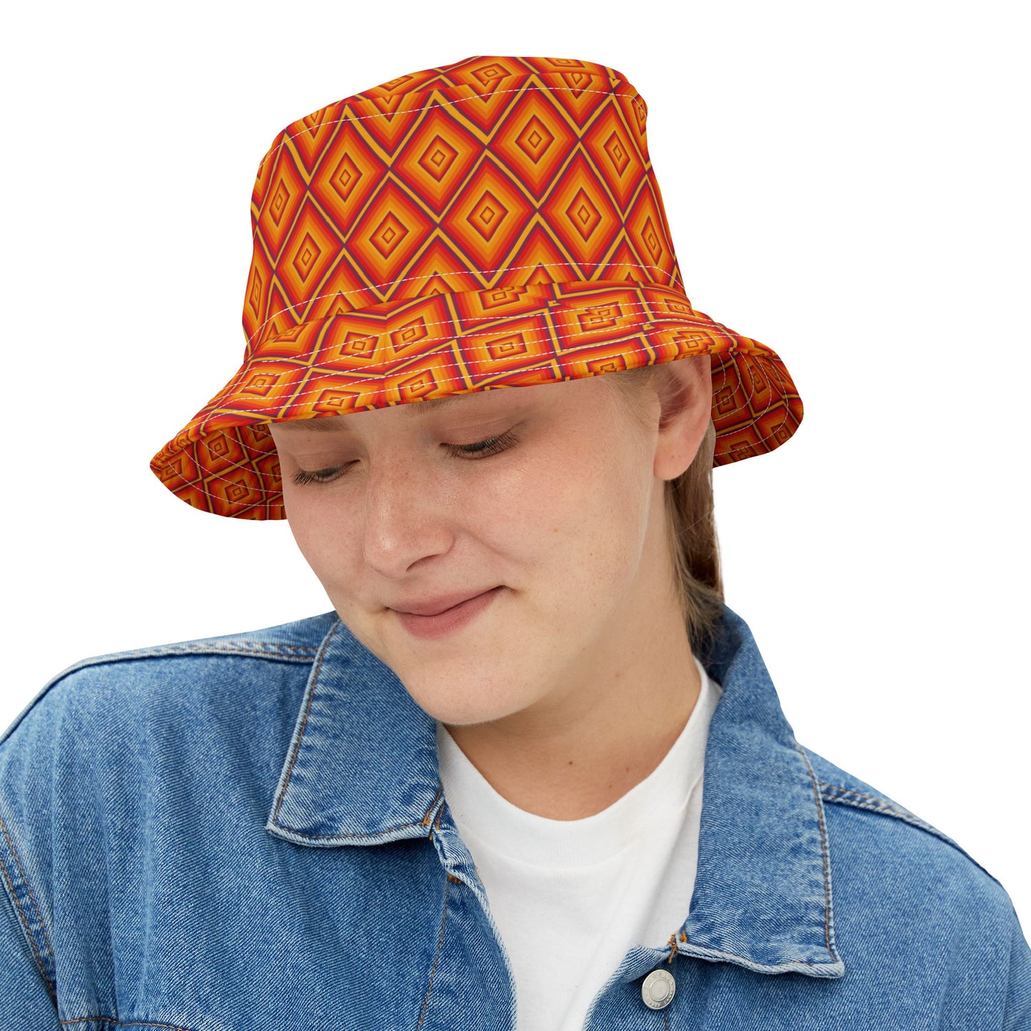 Vibrant Geometric Bucket Hat, Summer Accessory, Festival Wear, Unique Gift, Vacation Style, Trendy Headwear, Outdoor Fashion