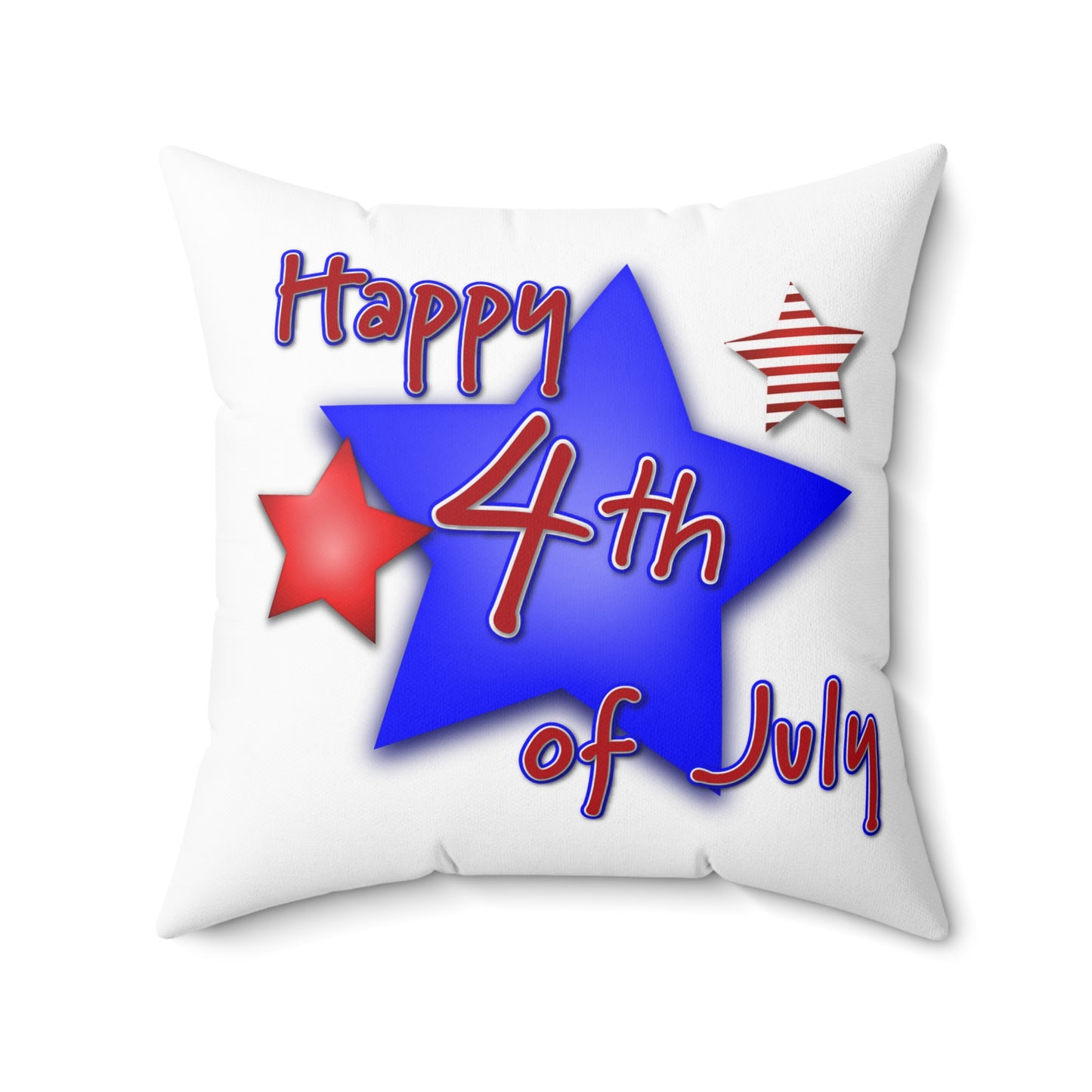 Spun Polyester Square Pillow Red White and Blue Happy 4th of July