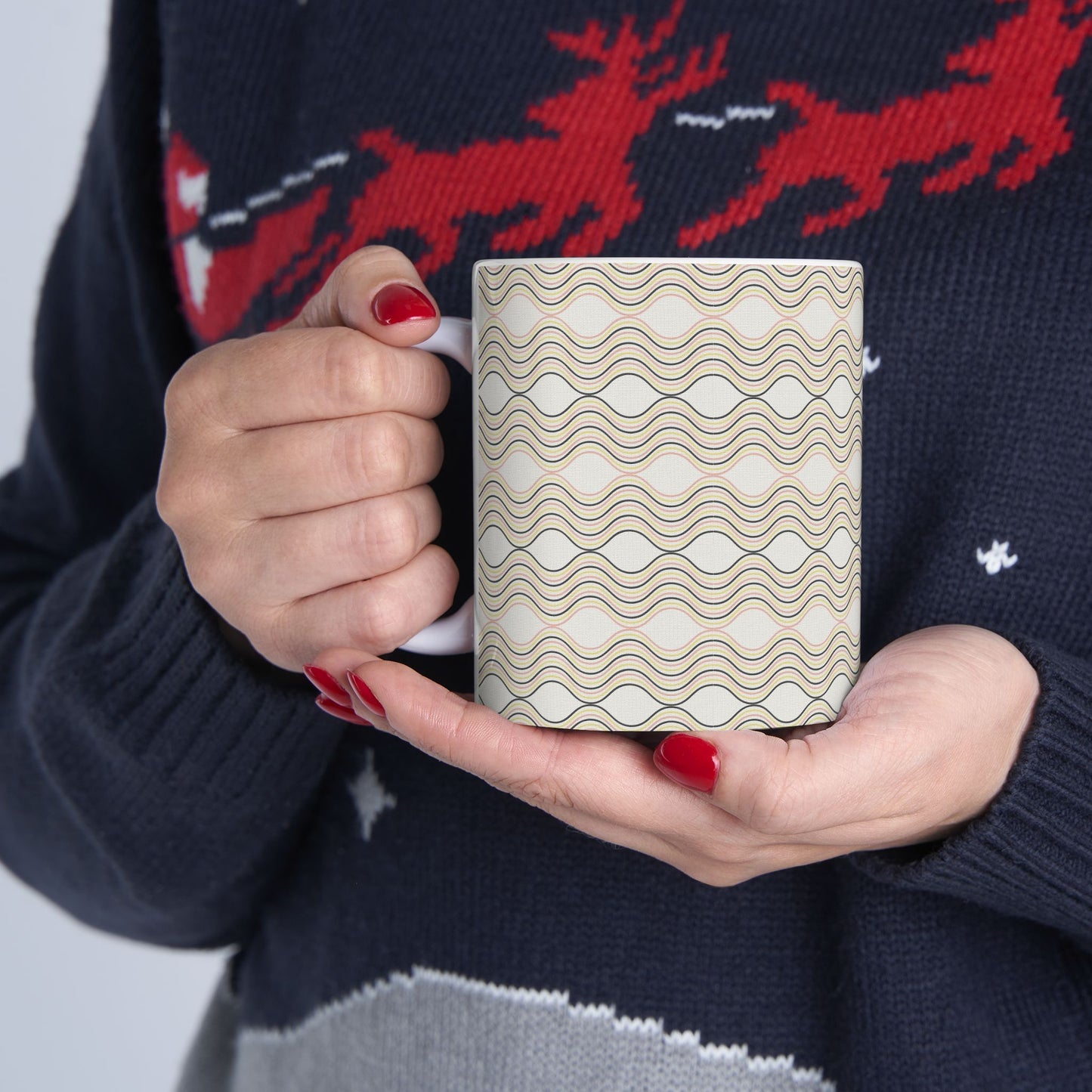 Wave Pattern Ceramic Mug - Cozy Coffee Cup, Unique Gift for Tea Lovers, Home Decor, Housewarming, Birthday, Holiday
