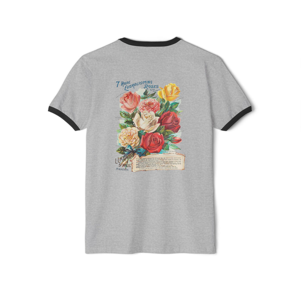 Vintage Floral Ringer Tee – '7 Rare Ever-Blooming Roses' Retro Bouquet Graphic