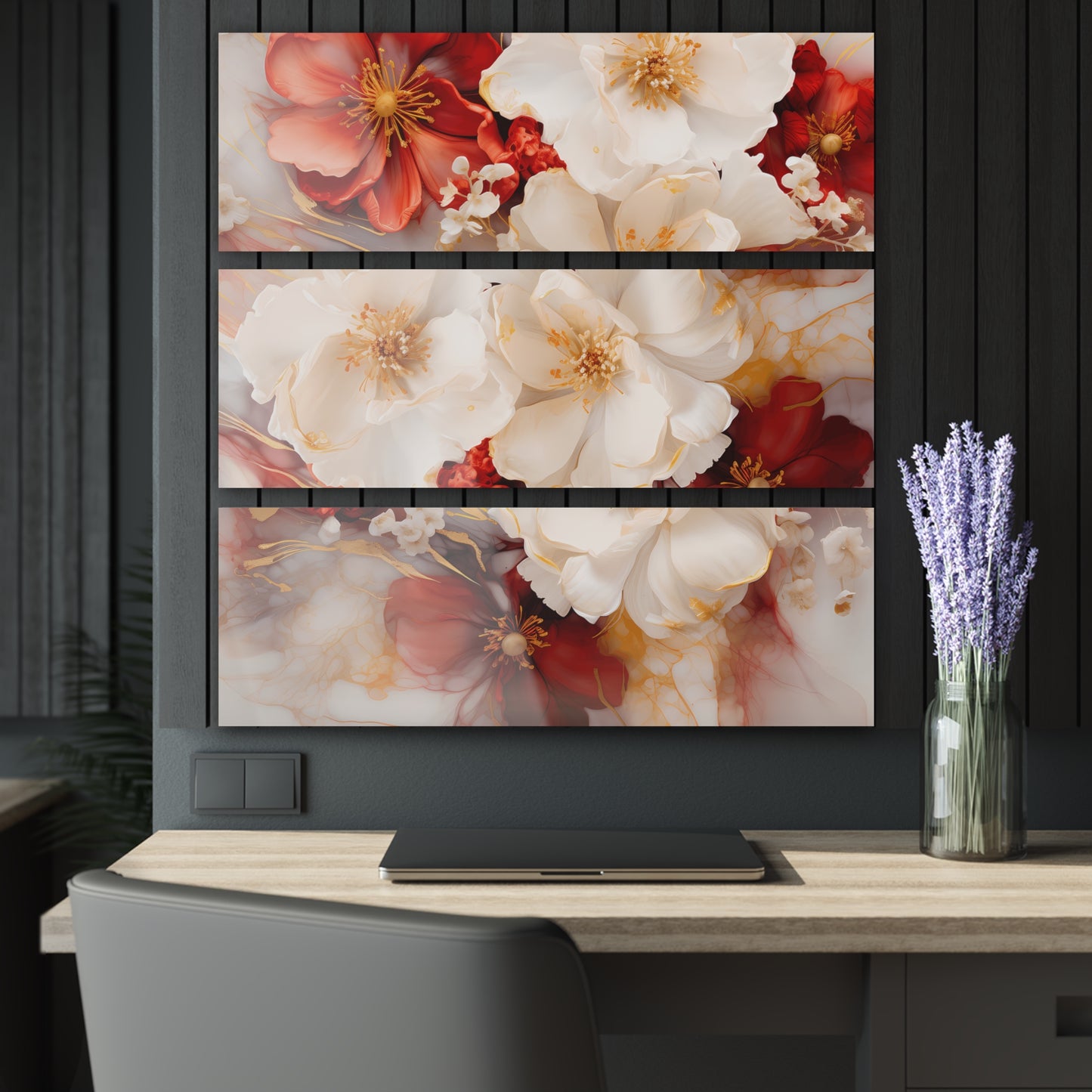 Elegant Floral Acrylic Prints - Triptych Wall Art, Home Decor, Gift for Her, Floral Decor, Wedding Decor, Mother's Day Gift