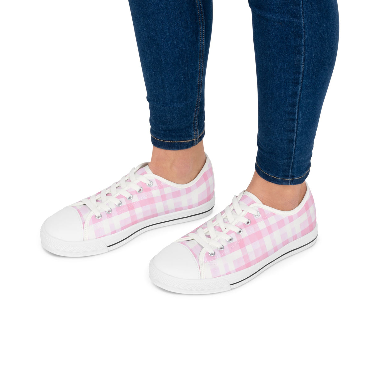 Pink Gingham Low Top Sneakers - Women's Casual Canvas Shoes