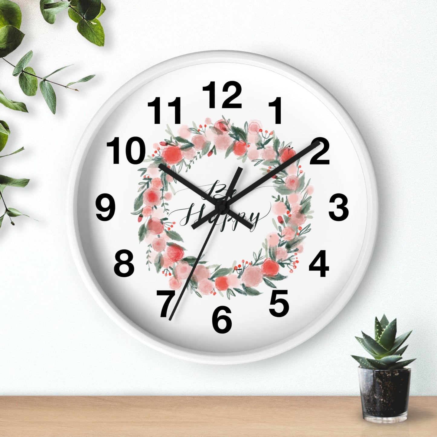 Floral Motivational Wall Clock | Home Decor | Gift for Her | Positive Quote Decor | Pink Wreath Design | Living Room Decor