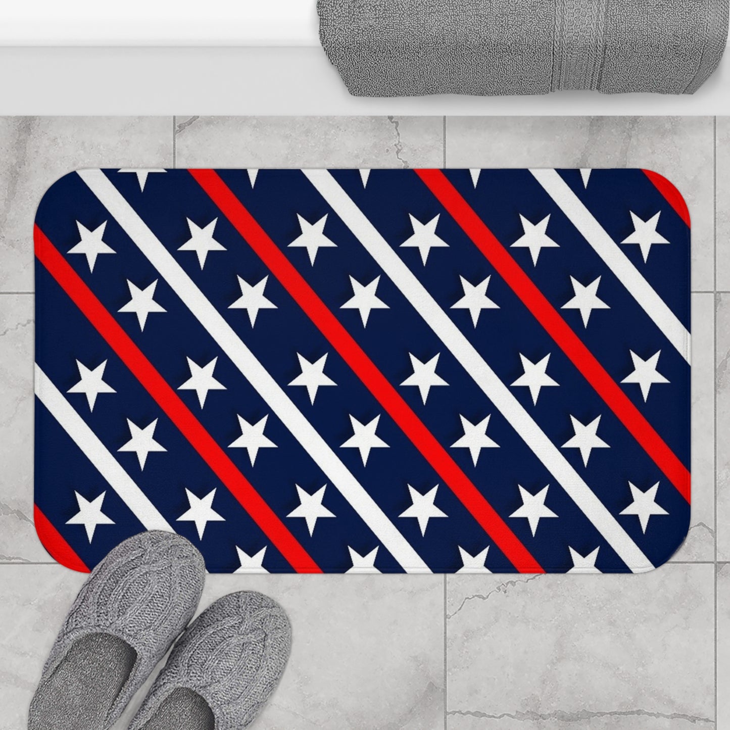 Patriotic Bath Mat Star Stripe Design, USA Decor, Bathroom Accessories, Home & Kitchen, Gift for Independence Day