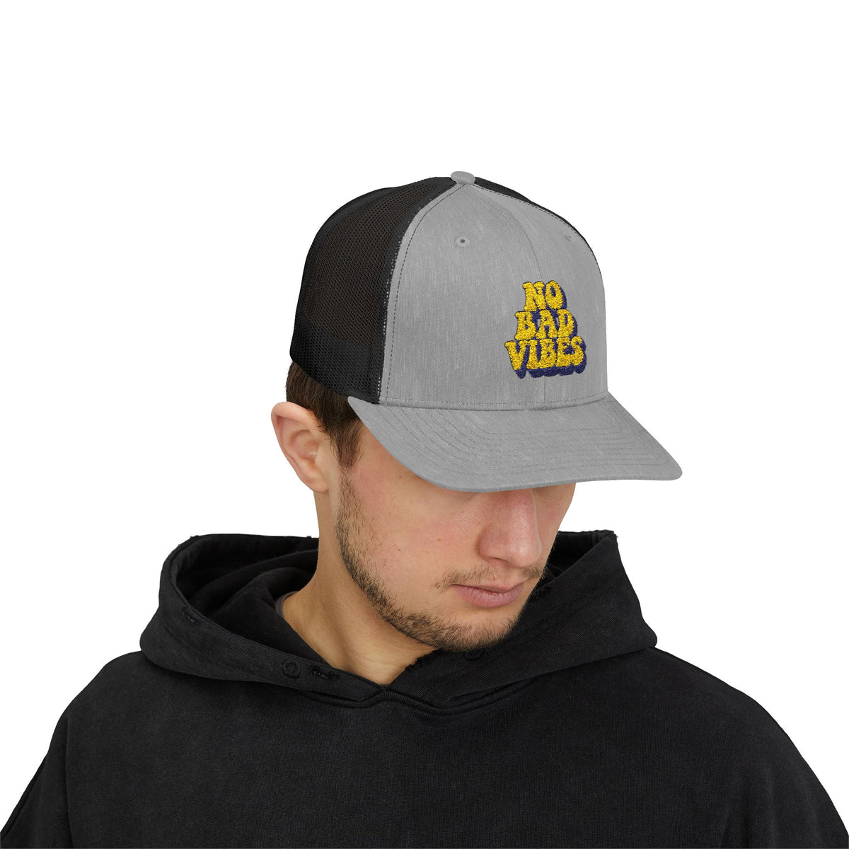 No Bad Vibes Snapback Trucker Cap | Casual Summer Hat, Gift for Her, Trendy Accessory, Outdoor Fun, Festival Wear
