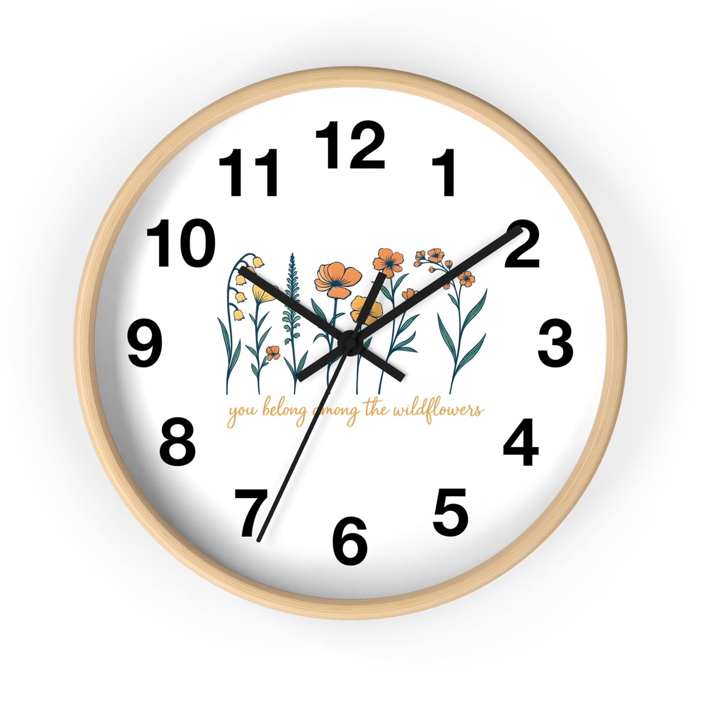 Boho Floral Wall Clock - You Belong Among the Wildflowers, Home Decor, Gift for Nature Lovers, Office Wall Decor, Rustic Style
