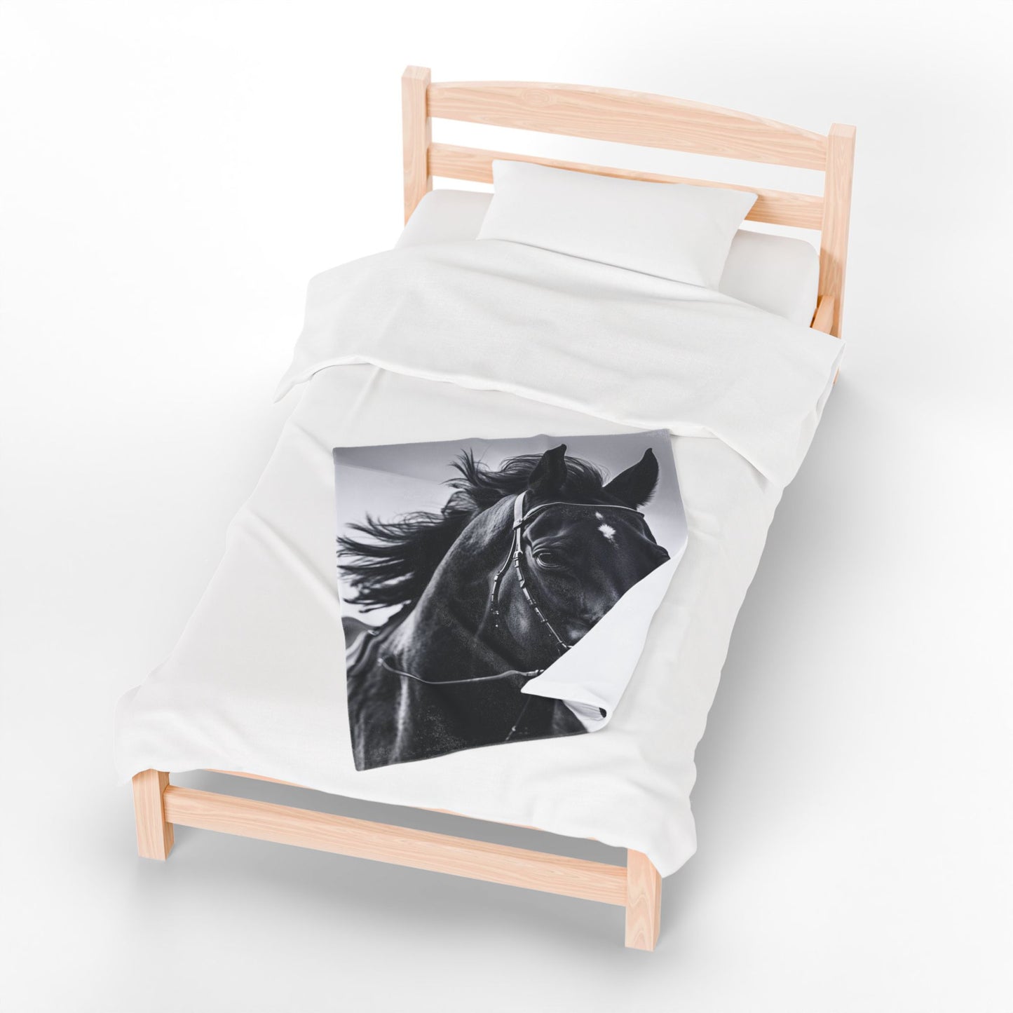 Black Stallion Velveteen Plush Blanket – Photoreal Horse Throw for Equestrian Fans