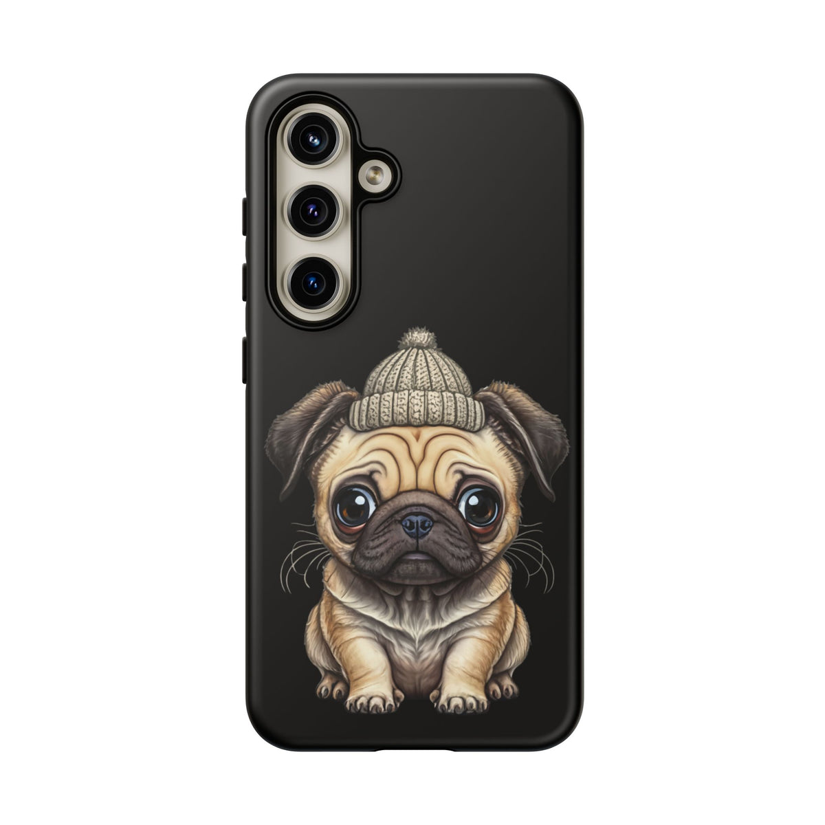 Pug Phone Case – Cute Pug Puppy Illustration on Black Tough Case