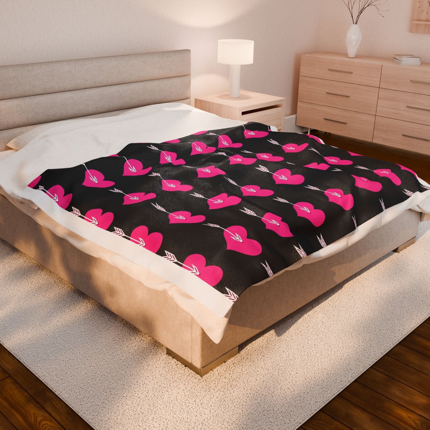 Cozy Heart Pattern Velveteen Plush Blanket, Valentine's Gift, Home Decor, Winter Comfort, Soft Throw