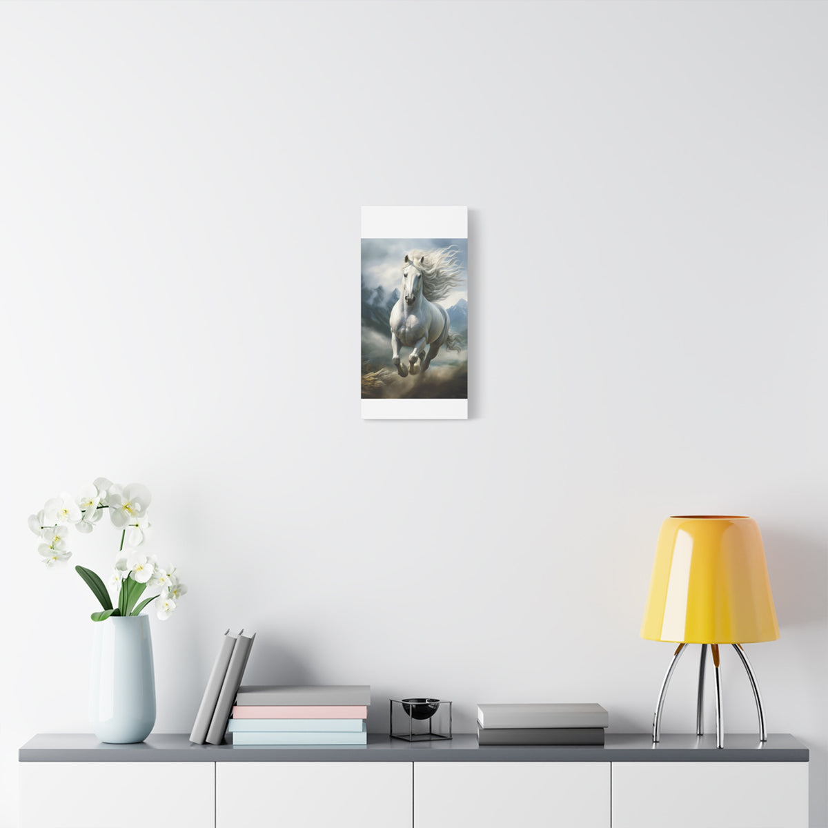 White Stallion Canvas Print – Majestic Galloping Horse Wall Art
