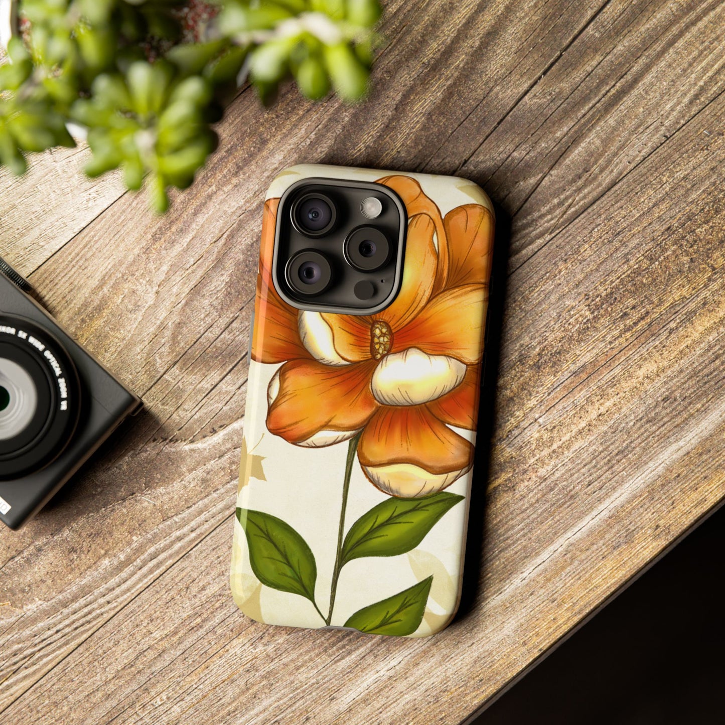 Floral Phone Case with Orange Flower Design, Tough Phone Cover, Floral Gift, Stylish Tech Accessory, Nature Lovers, Spring Vibes