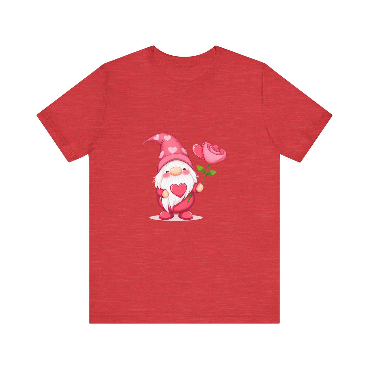 Valentine Gnome T‑Shirt — Cute Pink Gnome Holding Rose Tee
