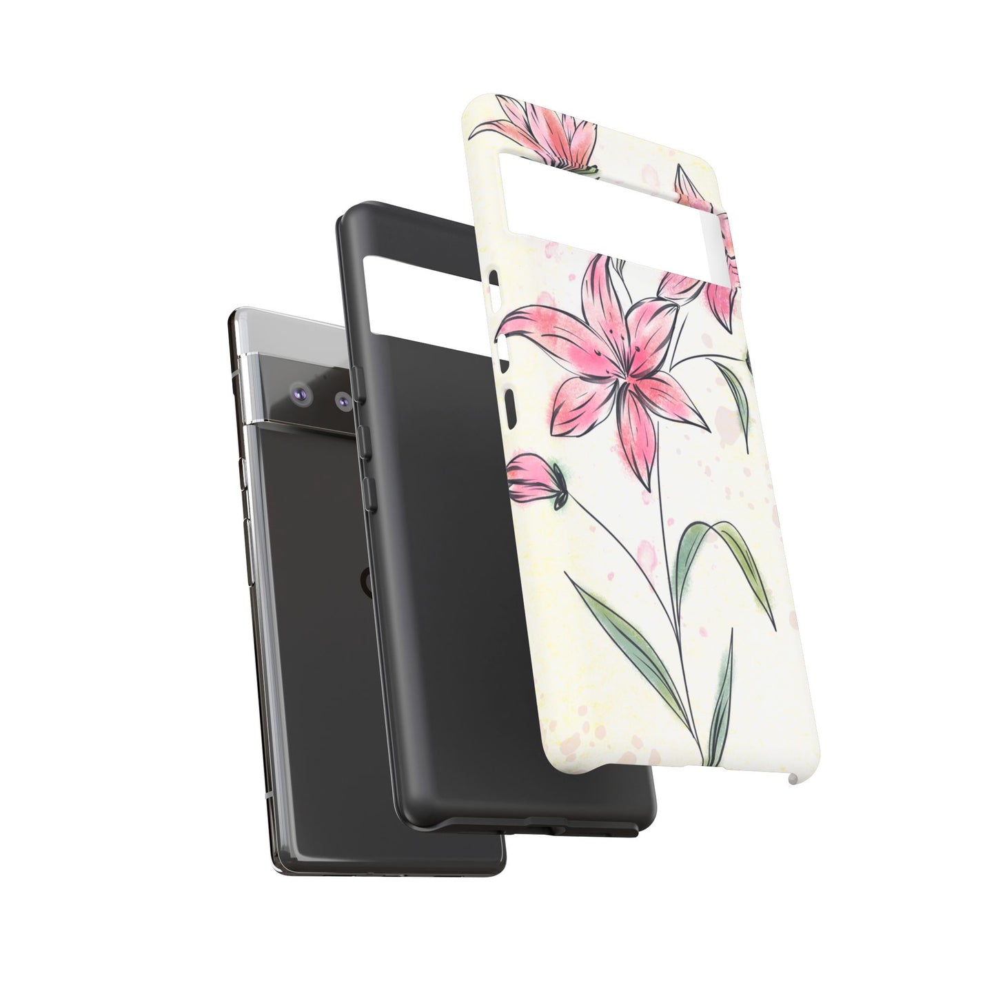 Floral Phone Case with Elegant Pink Lilies, Cute Floral Accessories, Phone Protection, Gift for Her, Stylish Cell Phone Cover