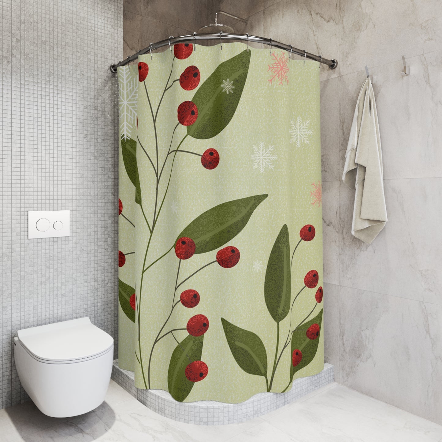 Festive Floral Shower Curtain, Winter Decor, Holiday Bathroom Accessory, Christmas Gift, Cozy Home