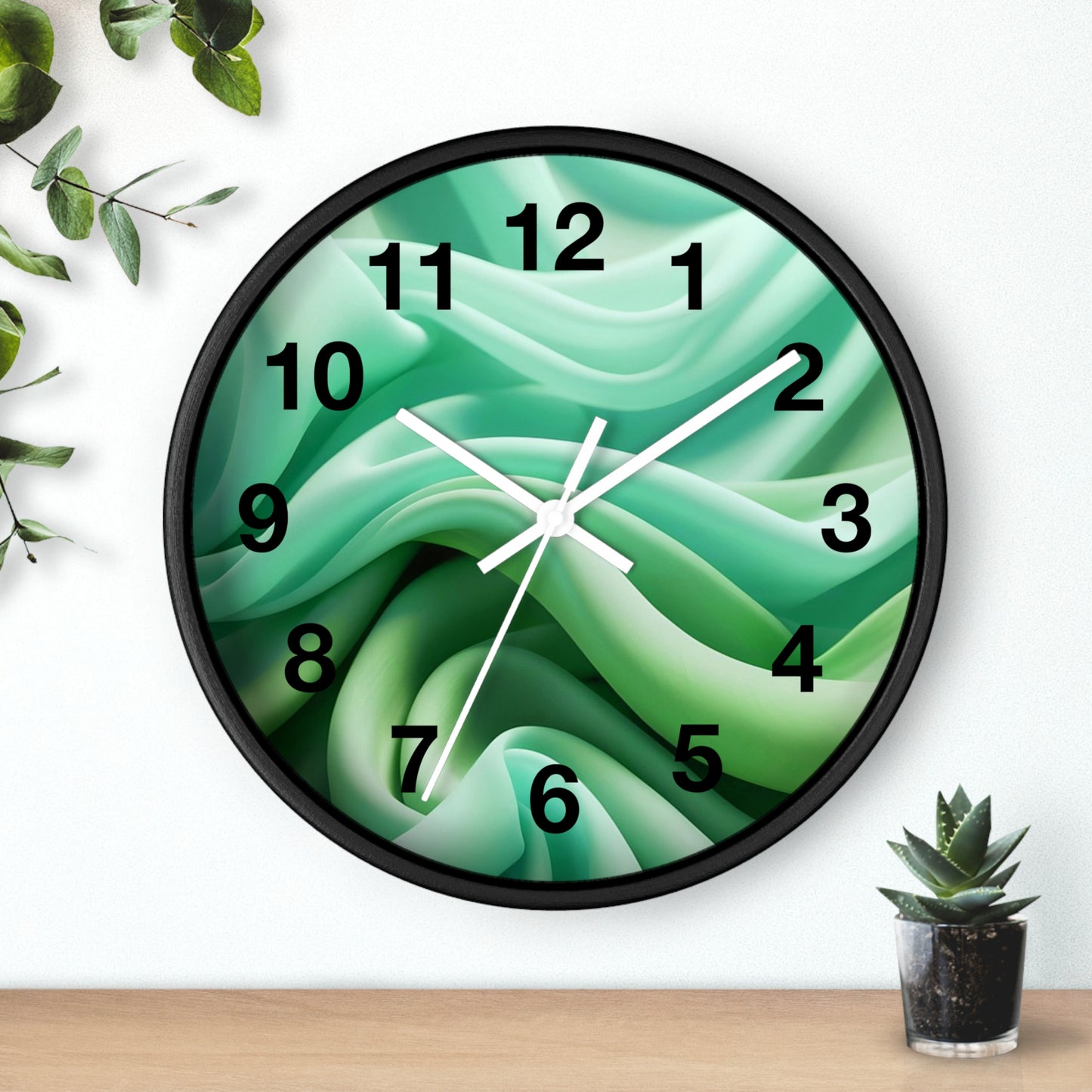 Serene Abstract Green Wall Clock, Modern Home Decor, Relaxing Timepiece, Gifts for Nature Lovers, Minimalist Wall Art