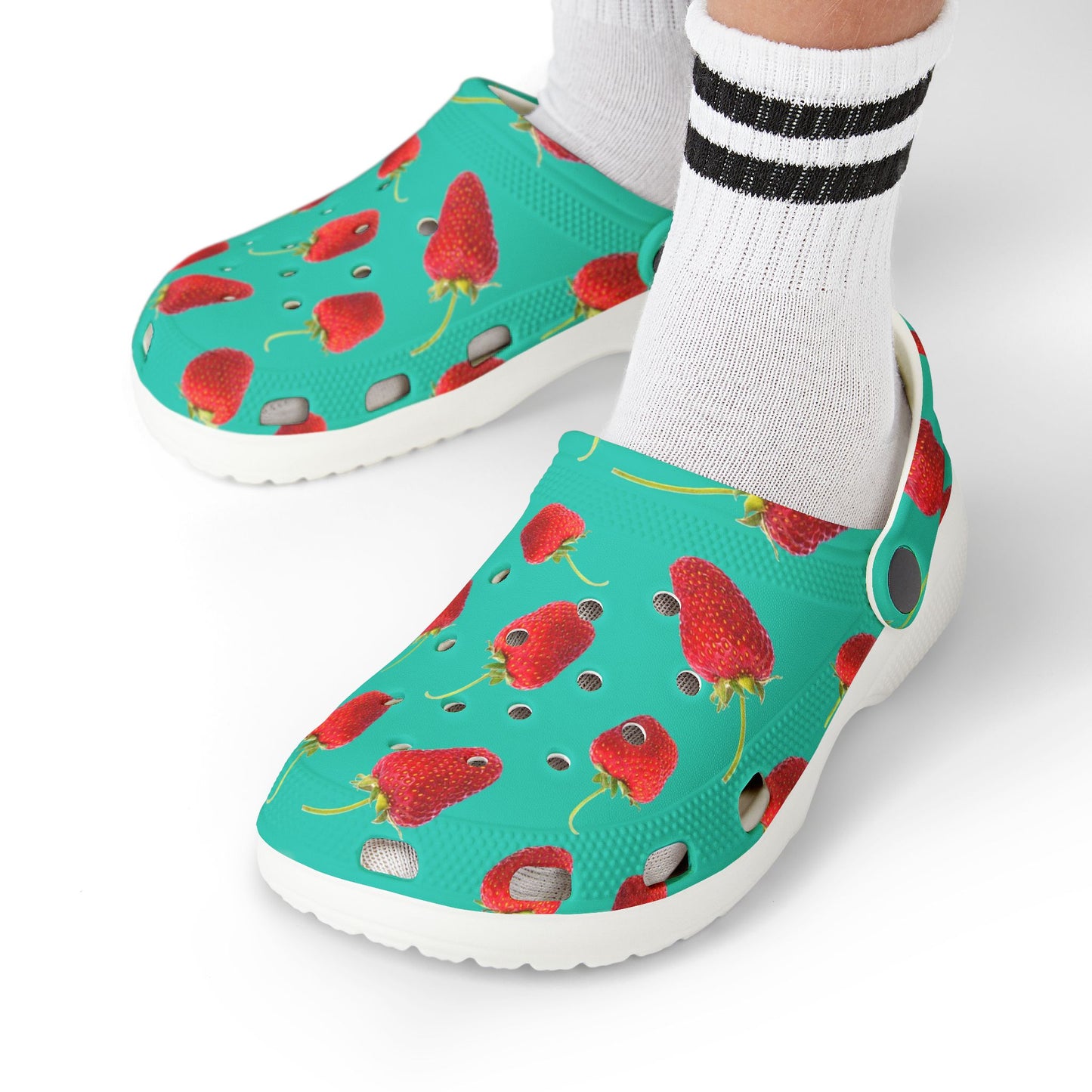 Strawberry Print Kid's EVA Foam Clogs, Fun Summer Footwear, Playful Garden Clogs, Kids Summer Shoes, Cute Outdoor Sandals