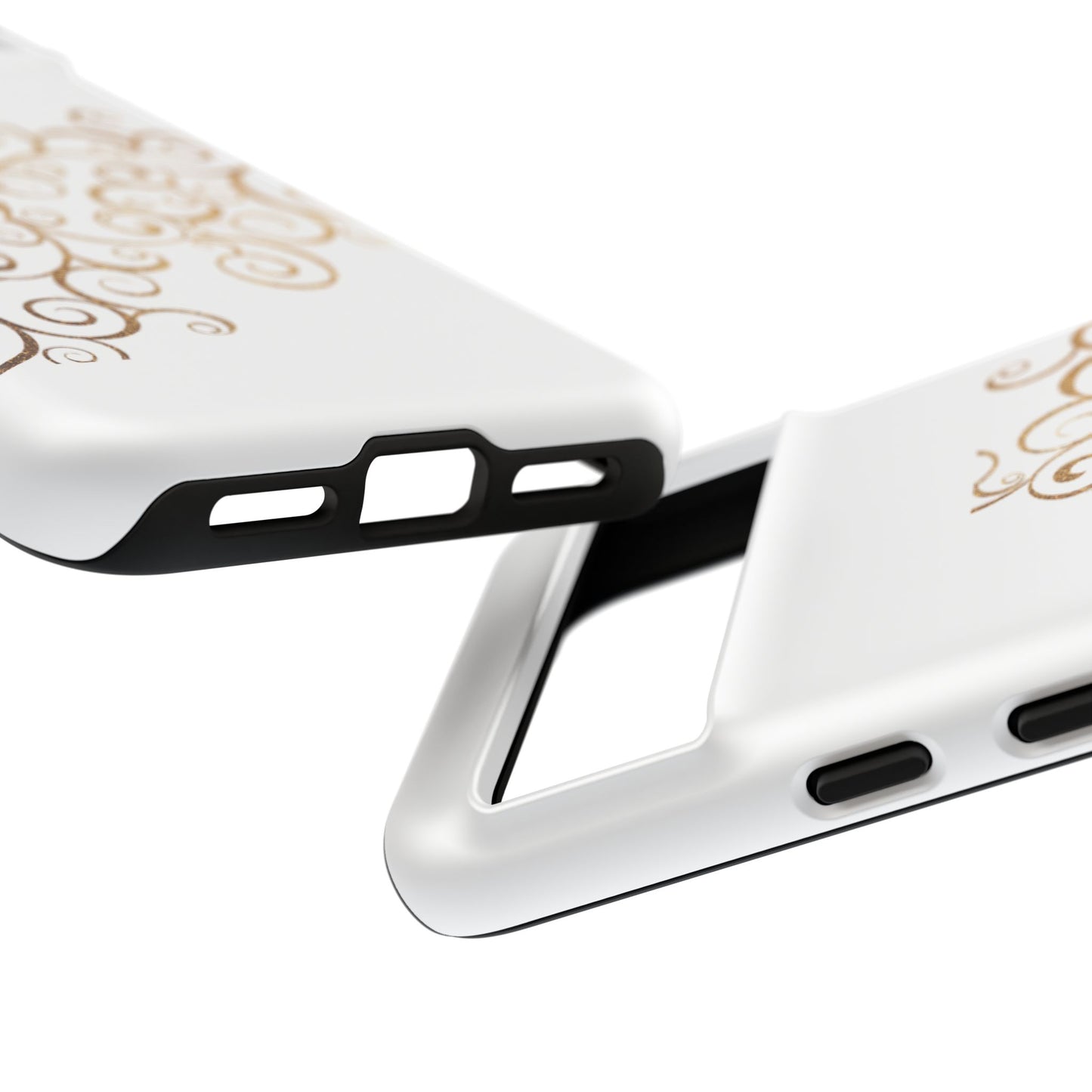 Elegant Floral Phone Case, Tough Cases, Gold Swirls, Stylish Protection, Trendy Gift, Chic Accessory